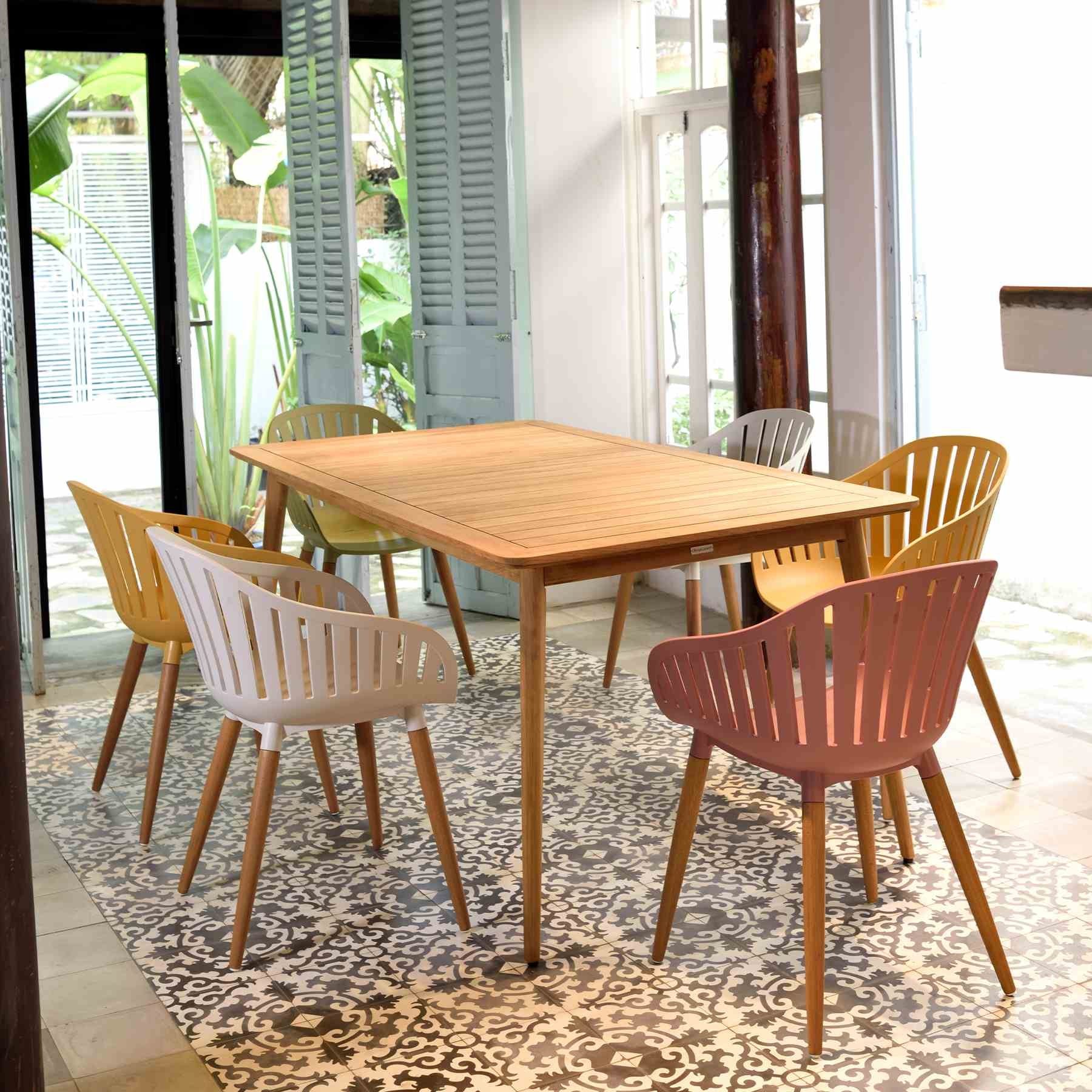 Nassau Outdoor Arm Dining Chairs in Pink Peony Finish with Wood legs- Set of 2 - Image 7