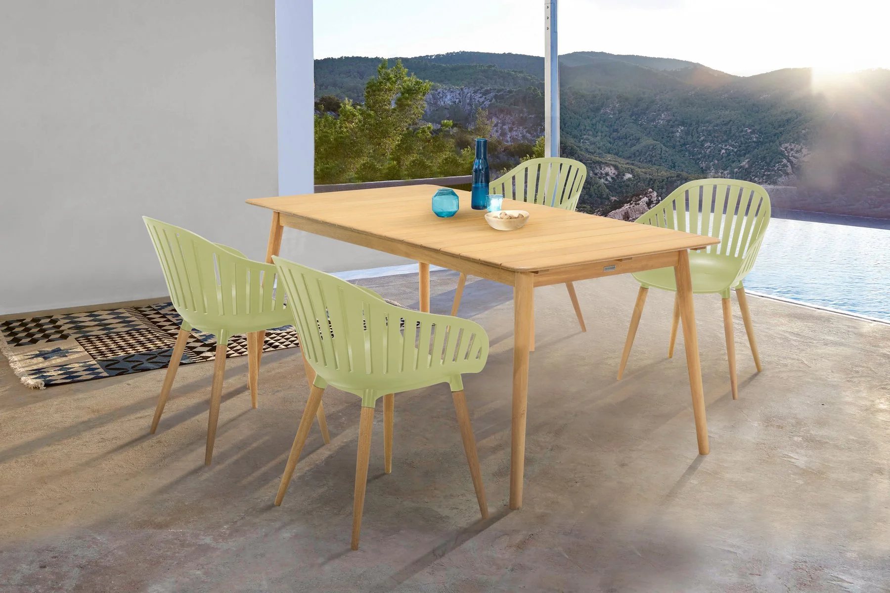 Nassau Outdoor Arm Dining Chairs in Sage Green Finish with Wood legs- Set of 2 - Image 6