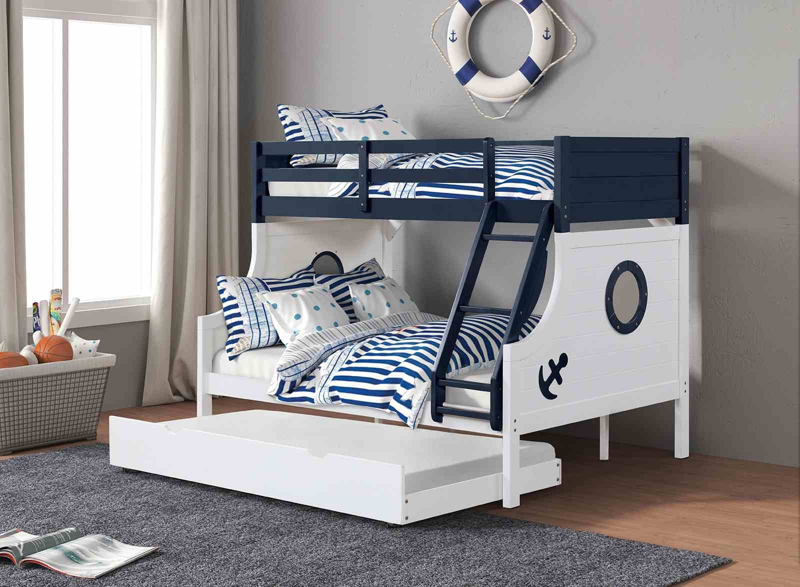 Nautia Twin/Full Bunk Bed, Blue/White