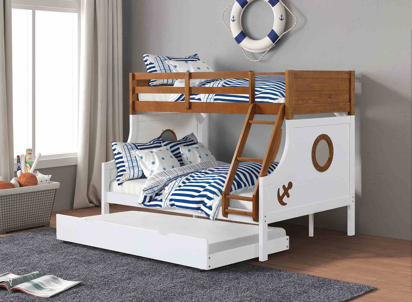 Nautia Twin/Full Bunk Bed w/ Trundle, Oak/White