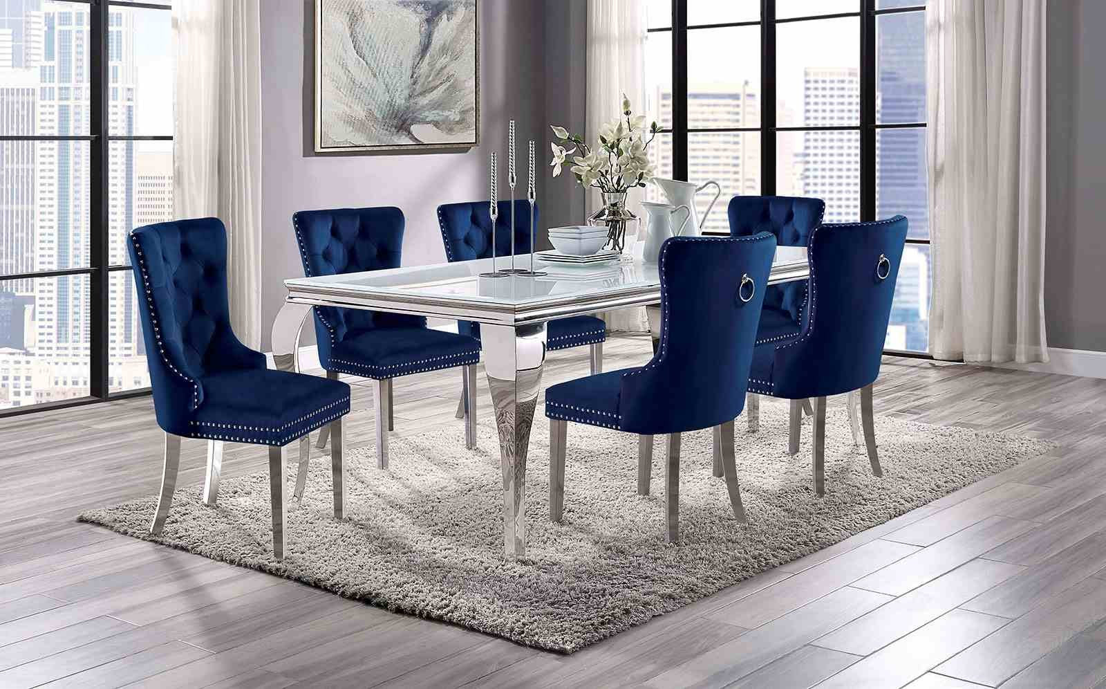 Neuveville 7 Pc. Dining Table Set, Navy Chairs