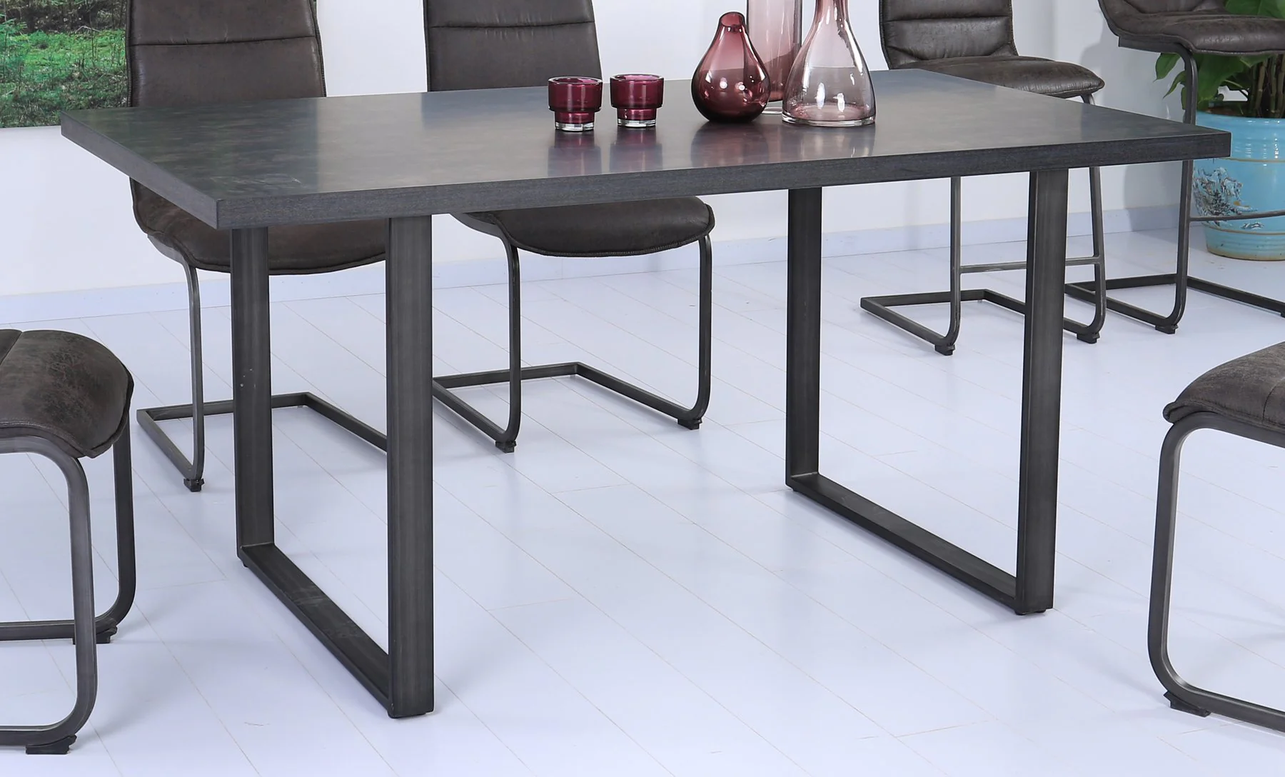 Newark Contemporary Dining Table in Gray Powder Coated Finish and Rusted Black - Image 5