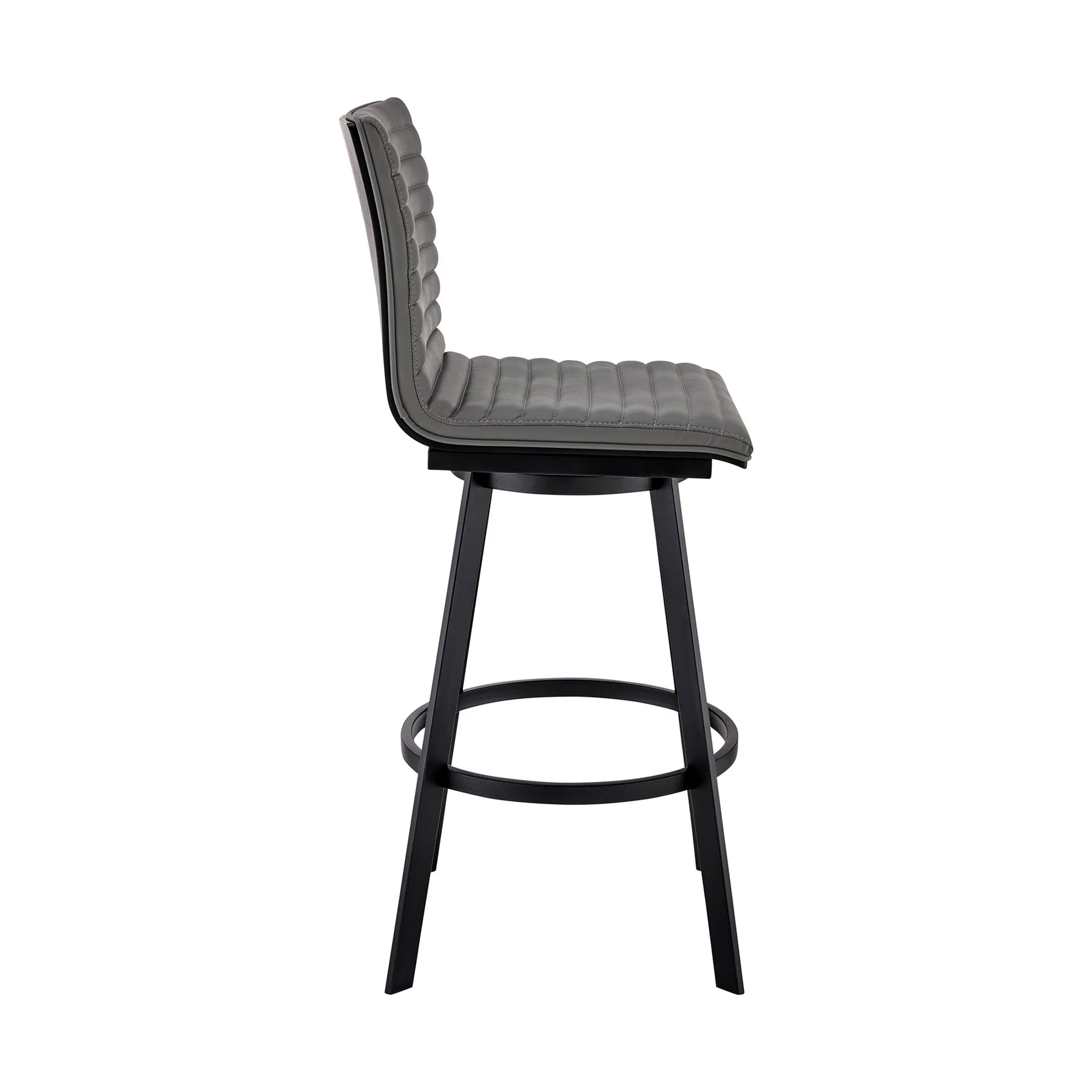 Nikole 30" Bar Height Swivel Bar Stool in Matt Black Finish with Gray Faux Leather - Image 3