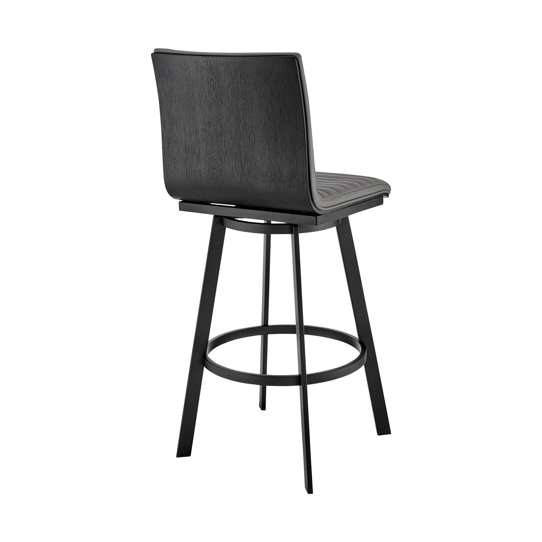Nikole 30" Bar Height Swivel Bar Stool in Matt Black Finish with Gray Faux Leather - Image 4