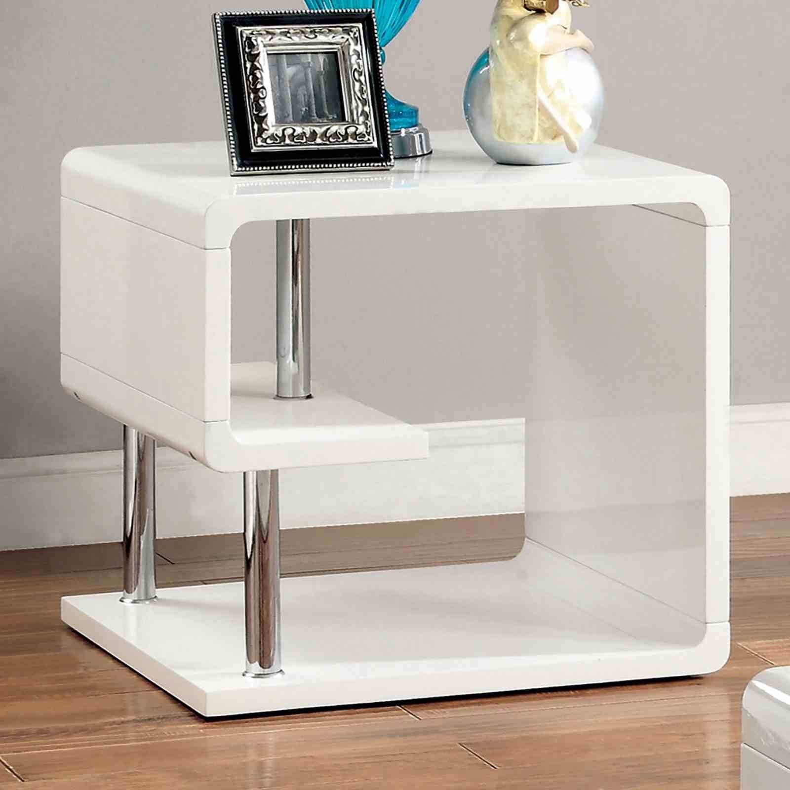 Ninove End Table, White/Chrome