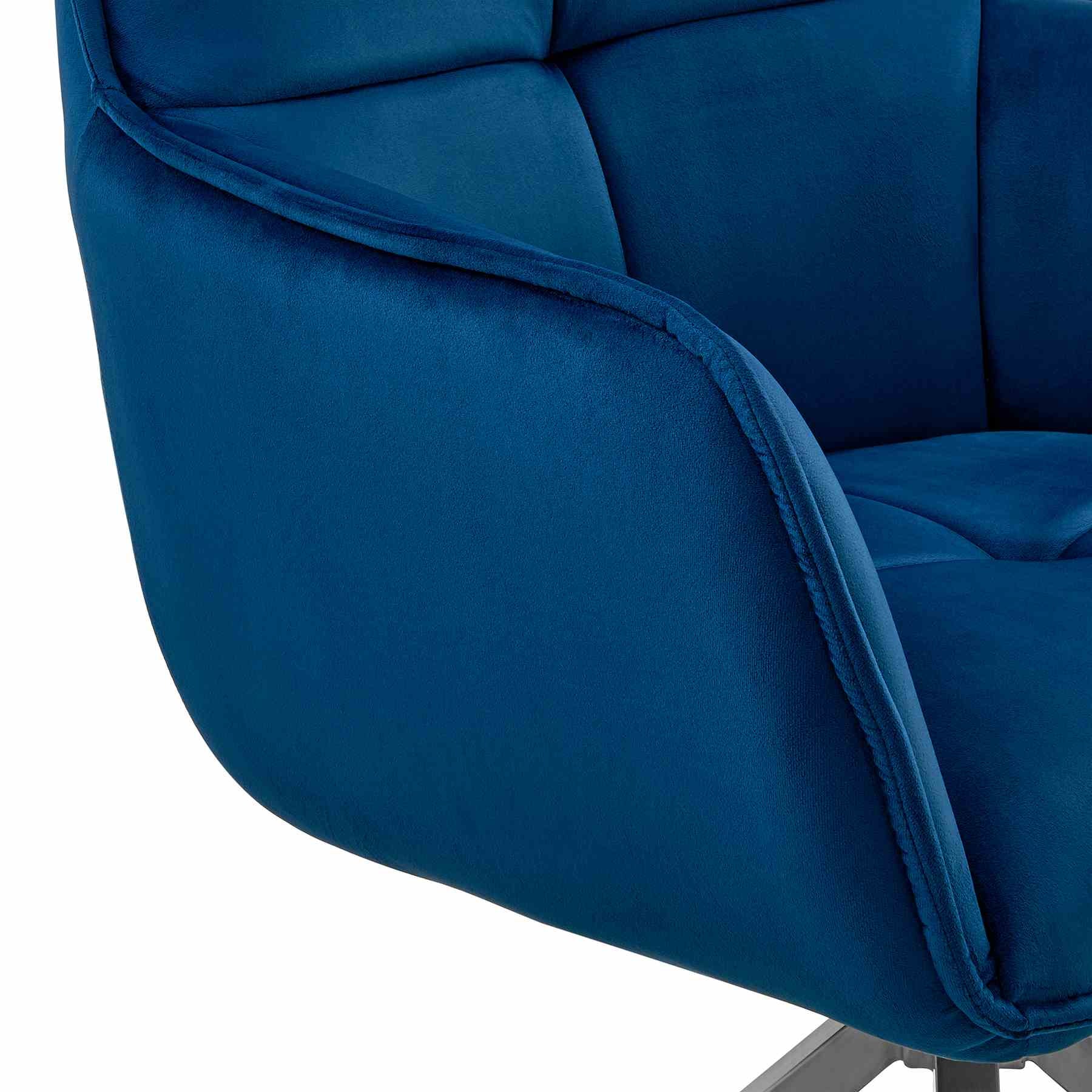 Noah Dining Room Accent Chair in Blue Velvet and Brushed Stainless Steel Finish - Image 6