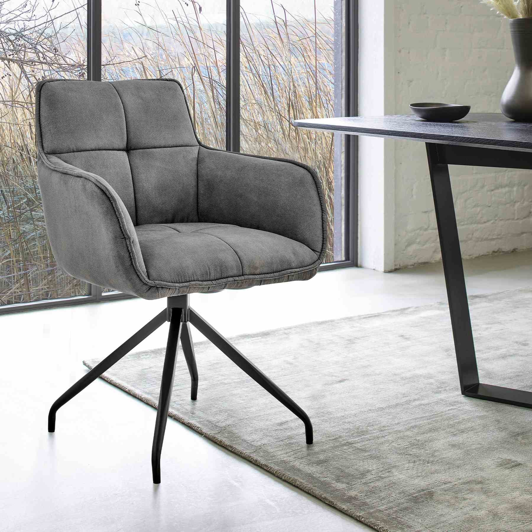 Noah Dining Room Accent Chair in Charcoal Fabric and Black Metal Legs - Image 8