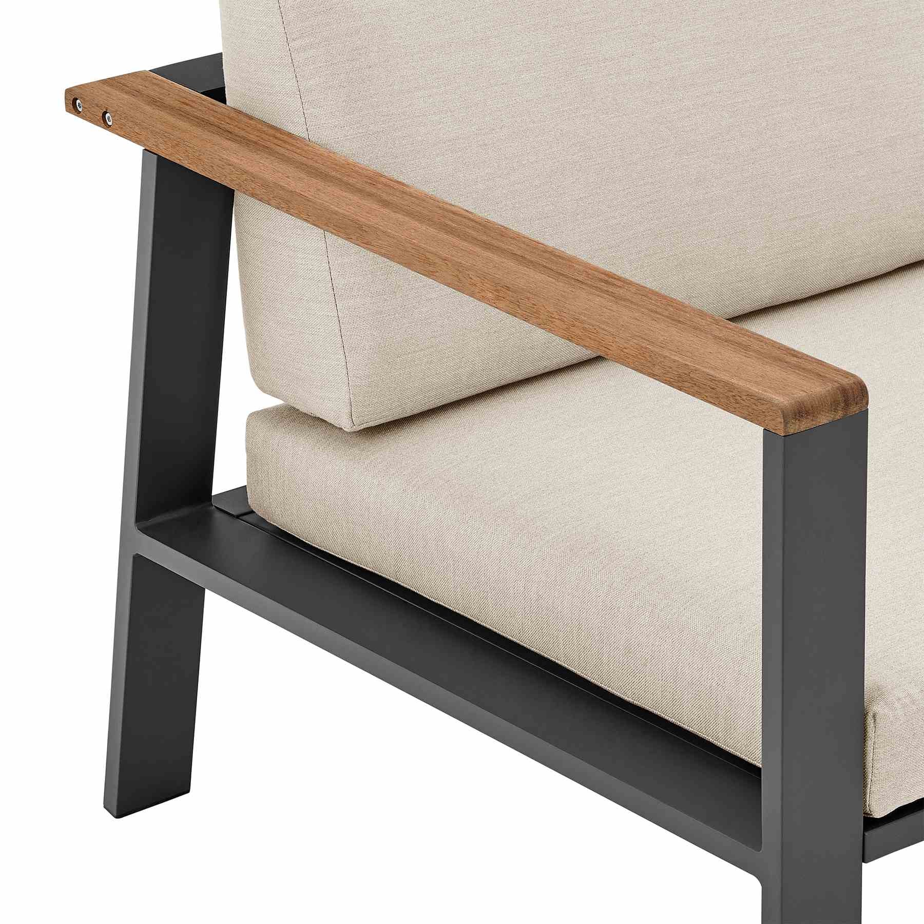 Nofi 4 piece Outdoor Patio Set in Charcoal Finish with Taupe Cushions and Teak Wood - Image 8