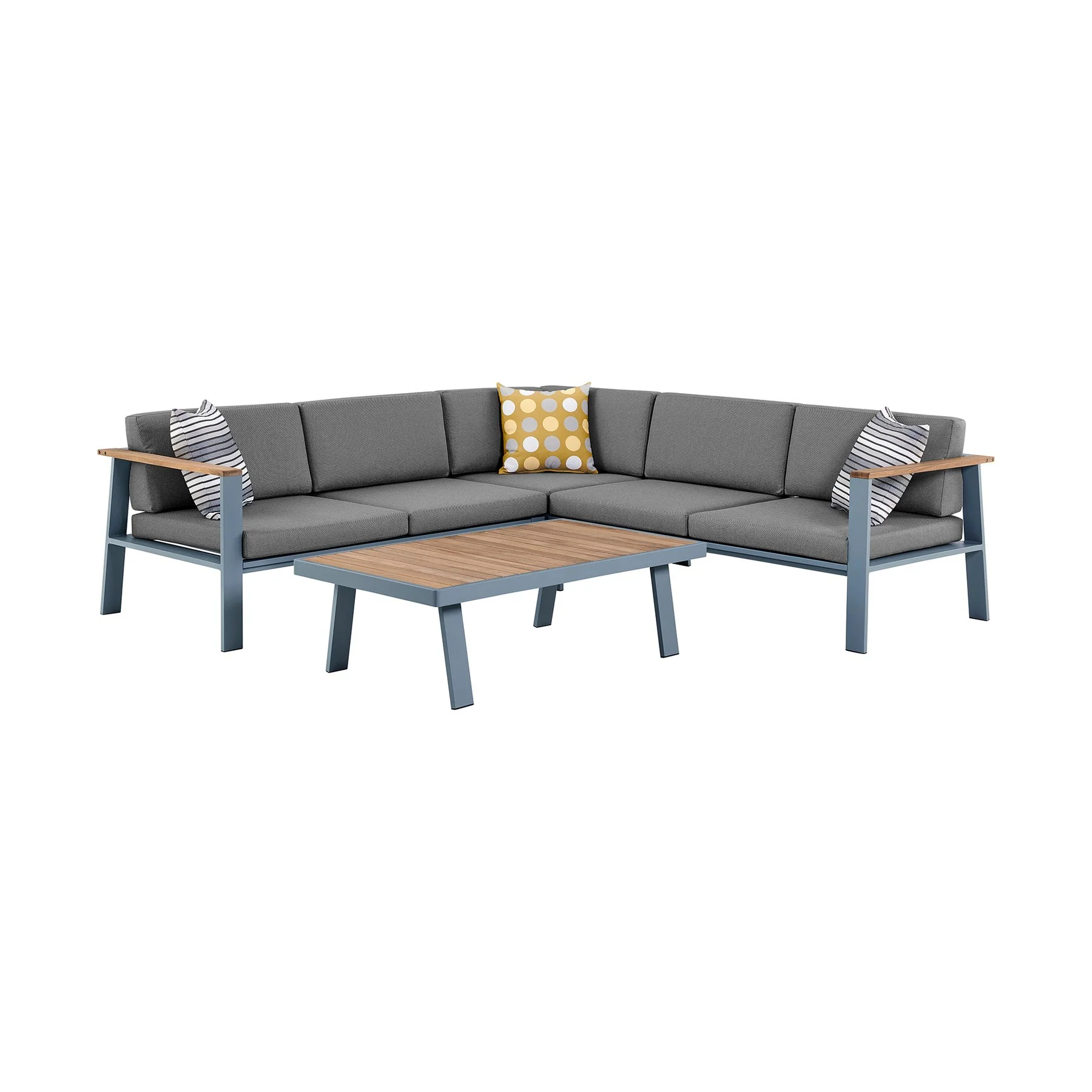 Nofi Aluminum and Teak Wood Outdoor Coffee Table in Gray