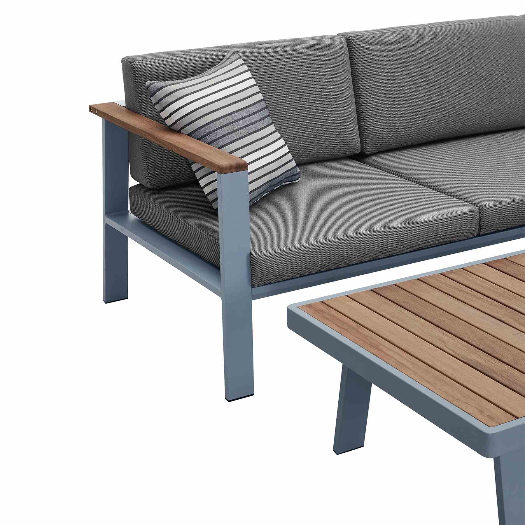 Nofi Aluminum and Teak Wood Outdoor Sectional Sofa in Gray - Image 3