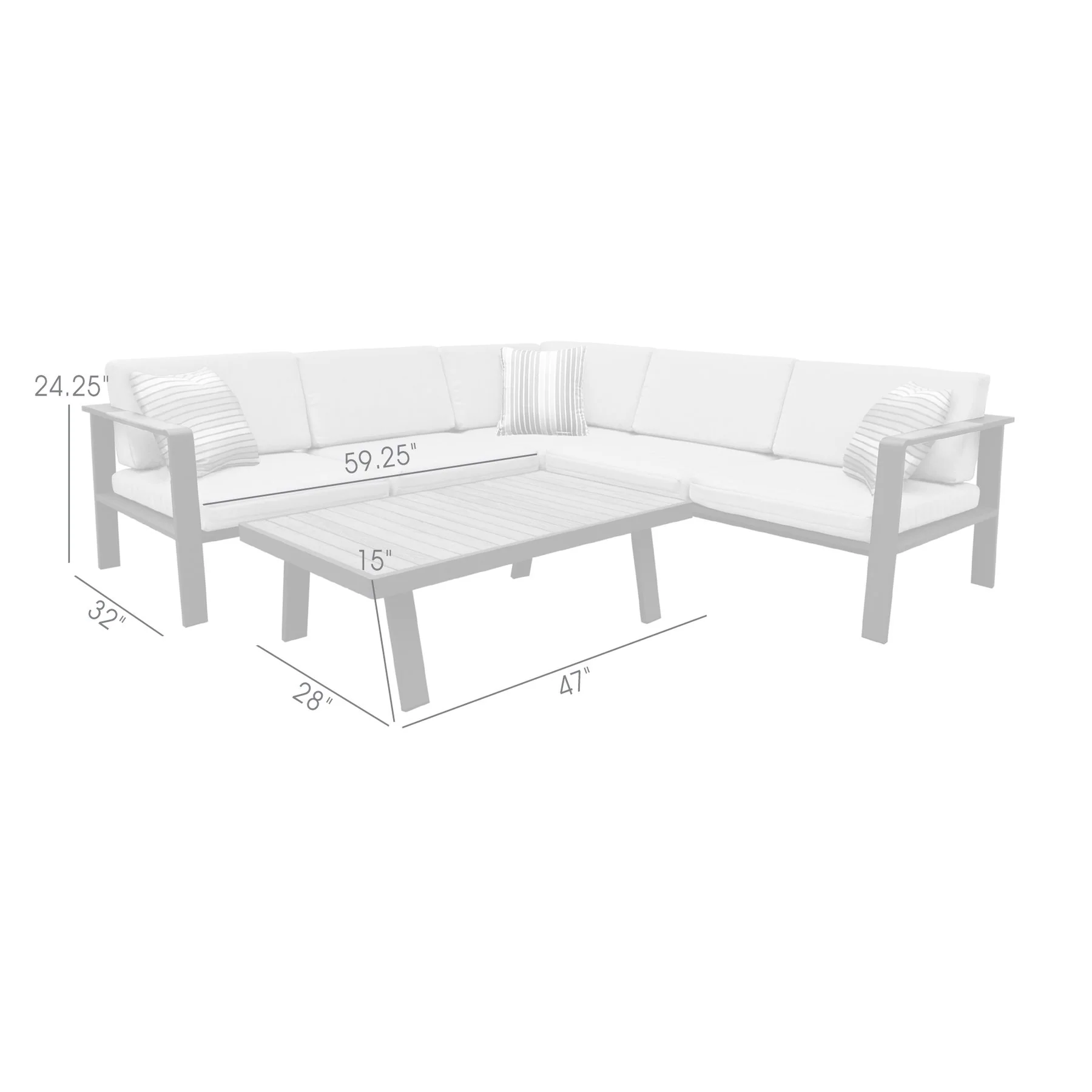 Nofi Outdoor Patio Sectional Set in Charcoal Finish with Taupe Cushions and Teak Wood - Image 7