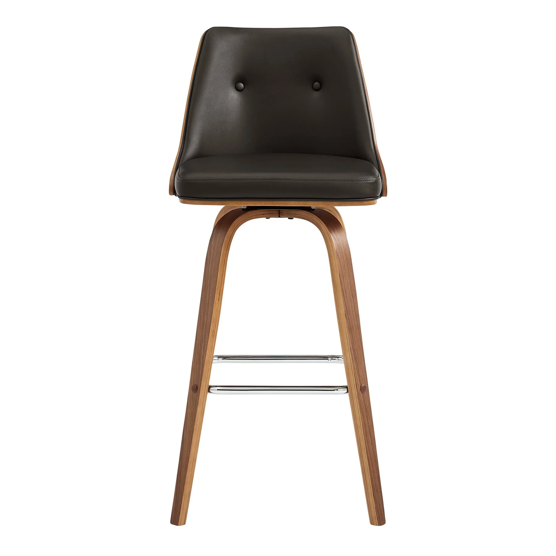 Nolte 26" Swivel Counter Stool in Brown Faux Leather and Walnut Wood - Image 2