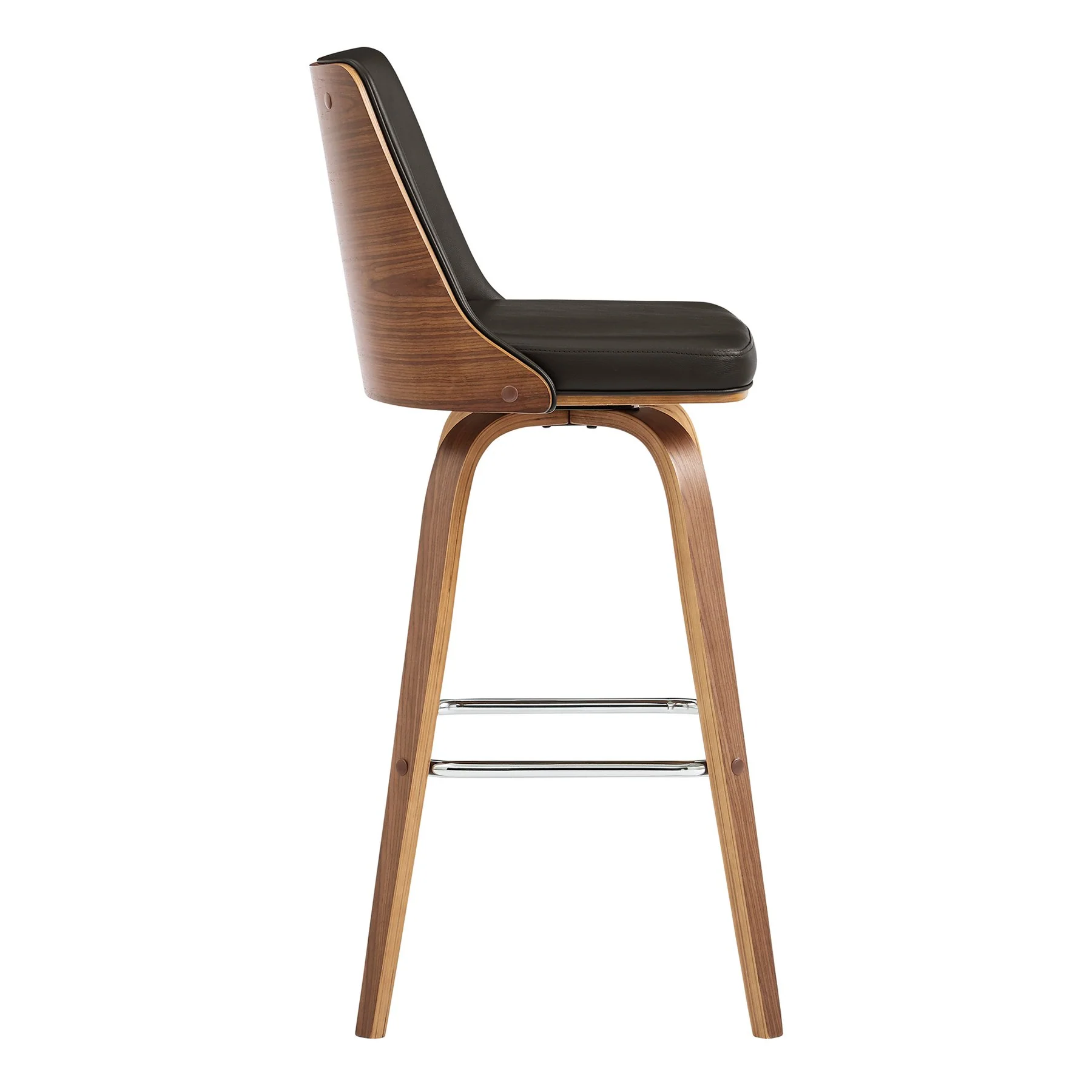 Nolte 26" Swivel Counter Stool in Brown Faux Leather and Walnut Wood - Image 3