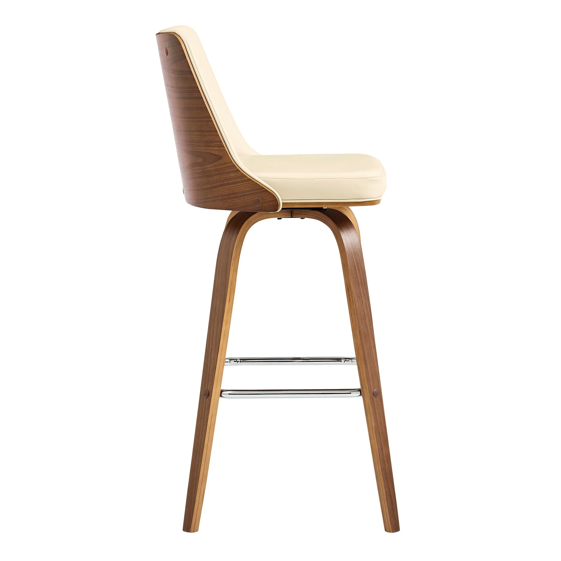 Nolte 26" Swivel Counter Stool in Cream Faux Leather and Walnut Wood - Image 3