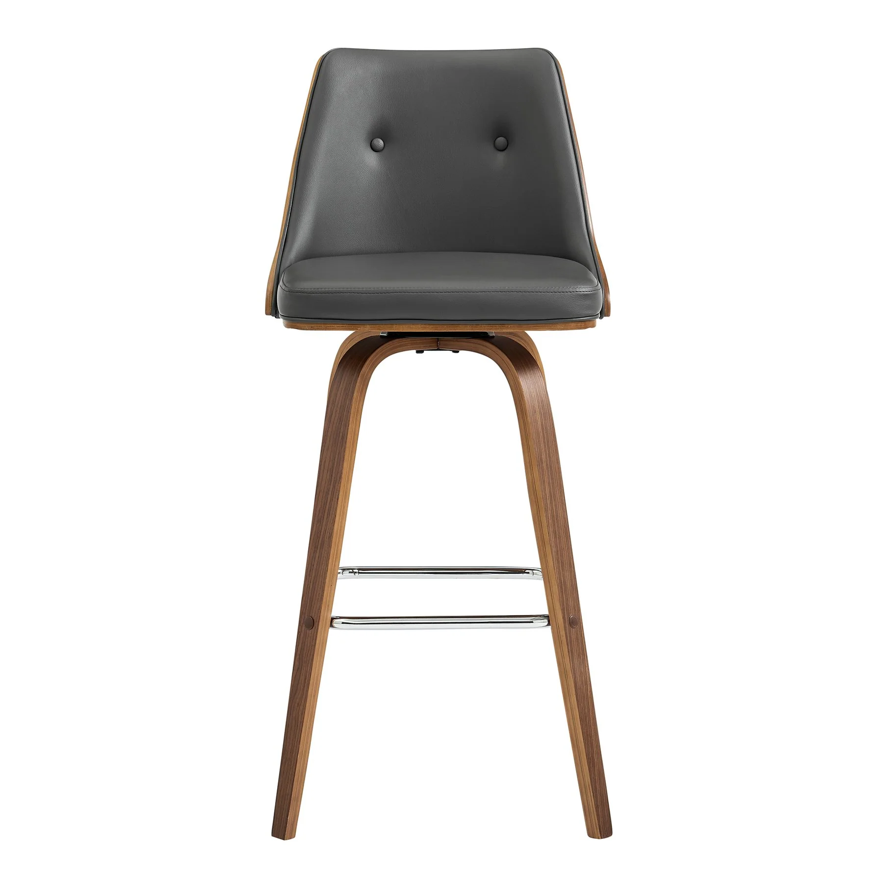 Nolte 26" Swivel Counter Stool in Gray Faux Leather and Walnut Wood - Image 2