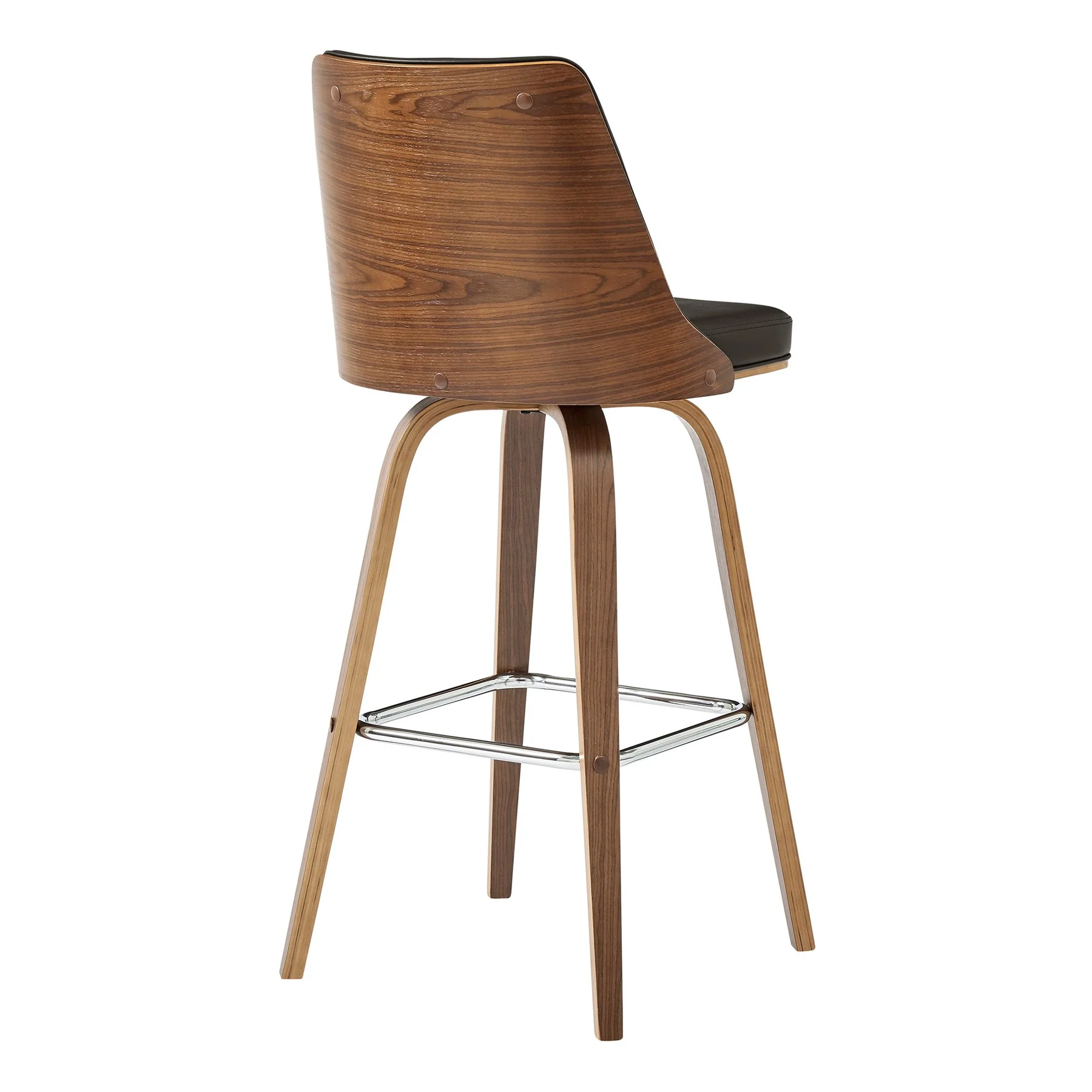 Nolte 30" Swivel Bar Stool in Brown Faux Leather and Walnut Wood - Image 4