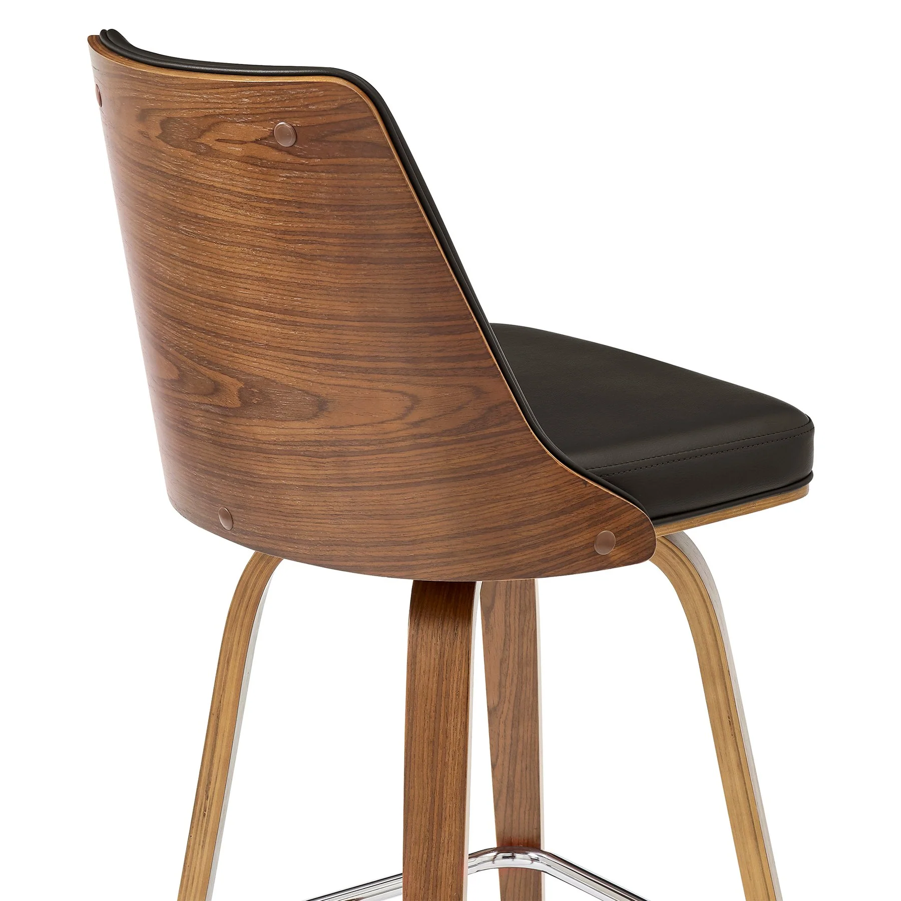 Nolte 30" Swivel Bar Stool in Brown Faux Leather and Walnut Wood - Image 7