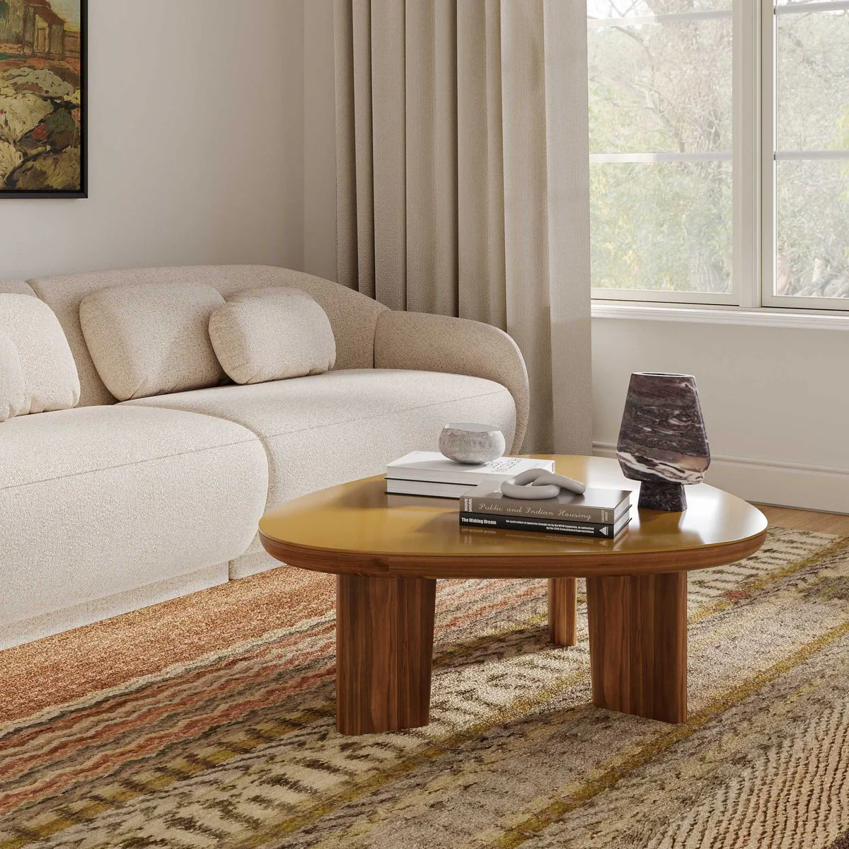 Oani Walnut and Glass Triangular Coffee Table - Image 2