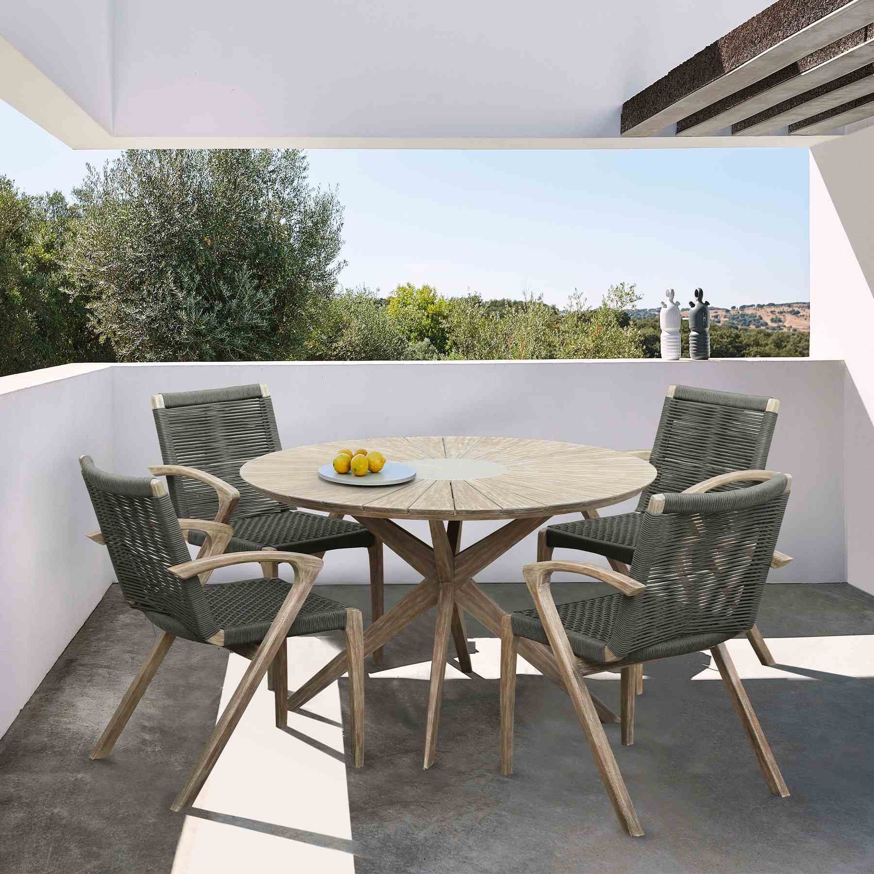 Oasis Outdoor Light Eucalyptus Wood and Stone Round Dining Table - Image 7