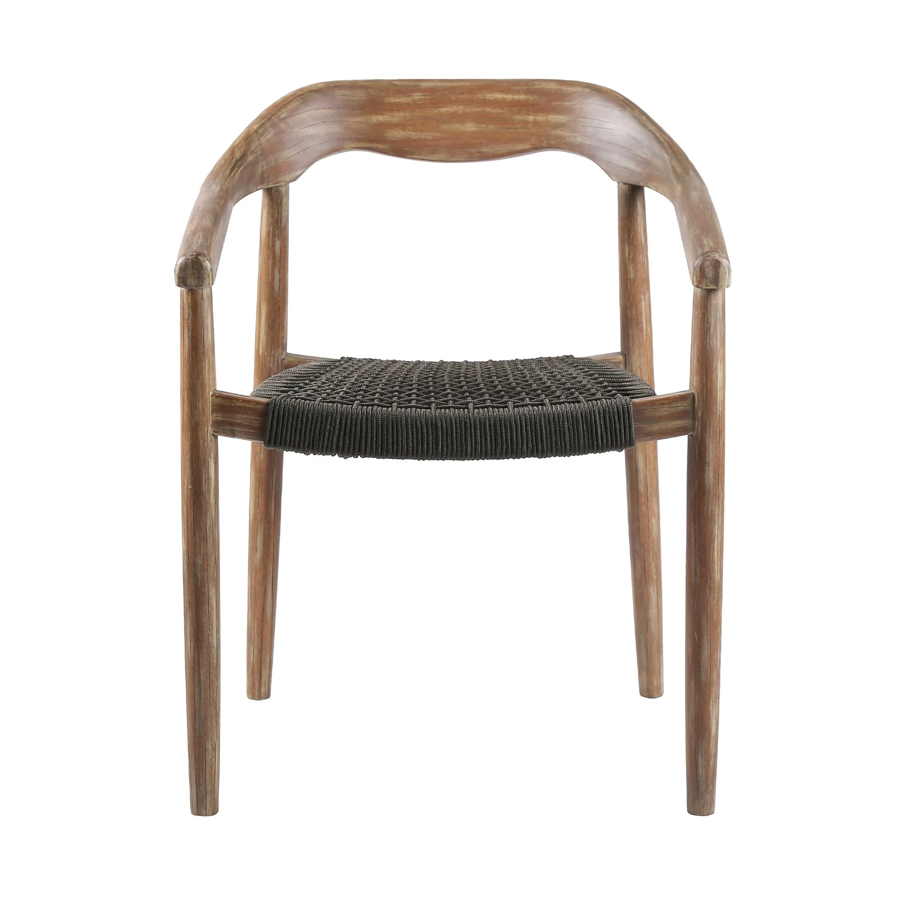 Oasis Santo Outdoor Patio 5 Piece Round Dining Set in Eucalyptus Wood and Charcoal Rope - Image 3