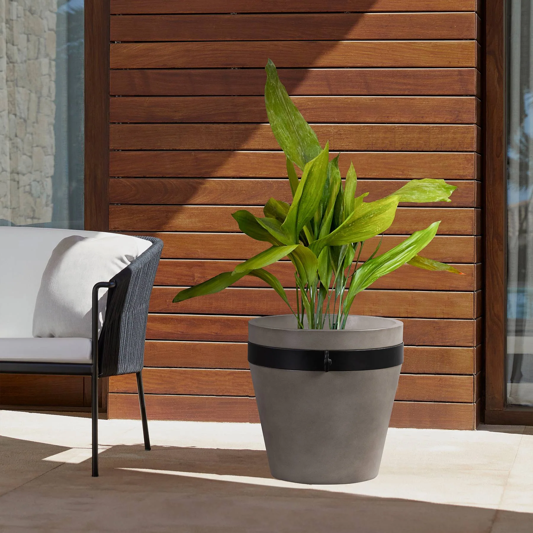 Obsidian Medium Indoor or Outdoor Planter in Gray Concrete with Black Accent - Image 7