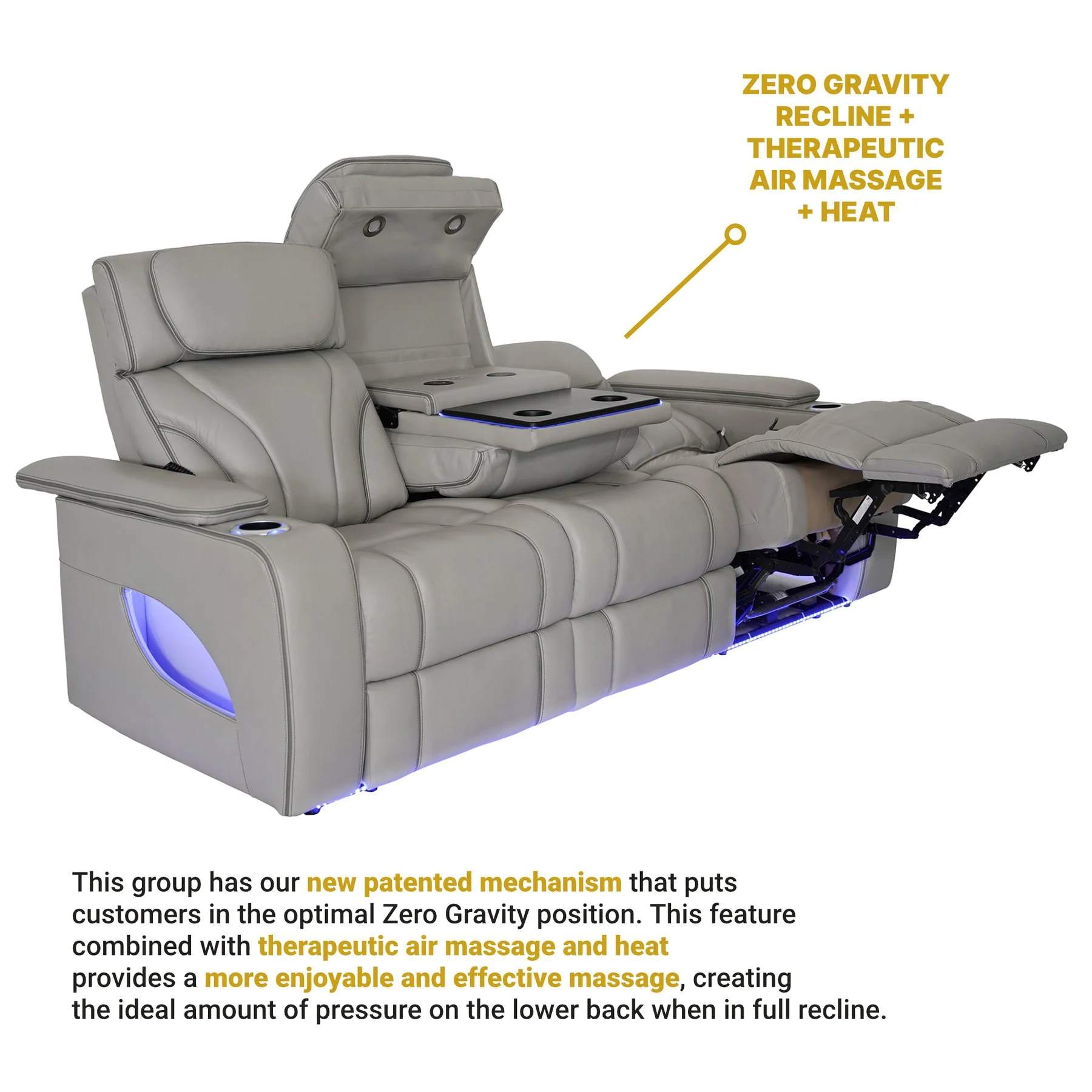 Octavia 86" Zero Gravity Power Reclining Sofa with Heat and Massage in Silver and Gray Leather - Image 13