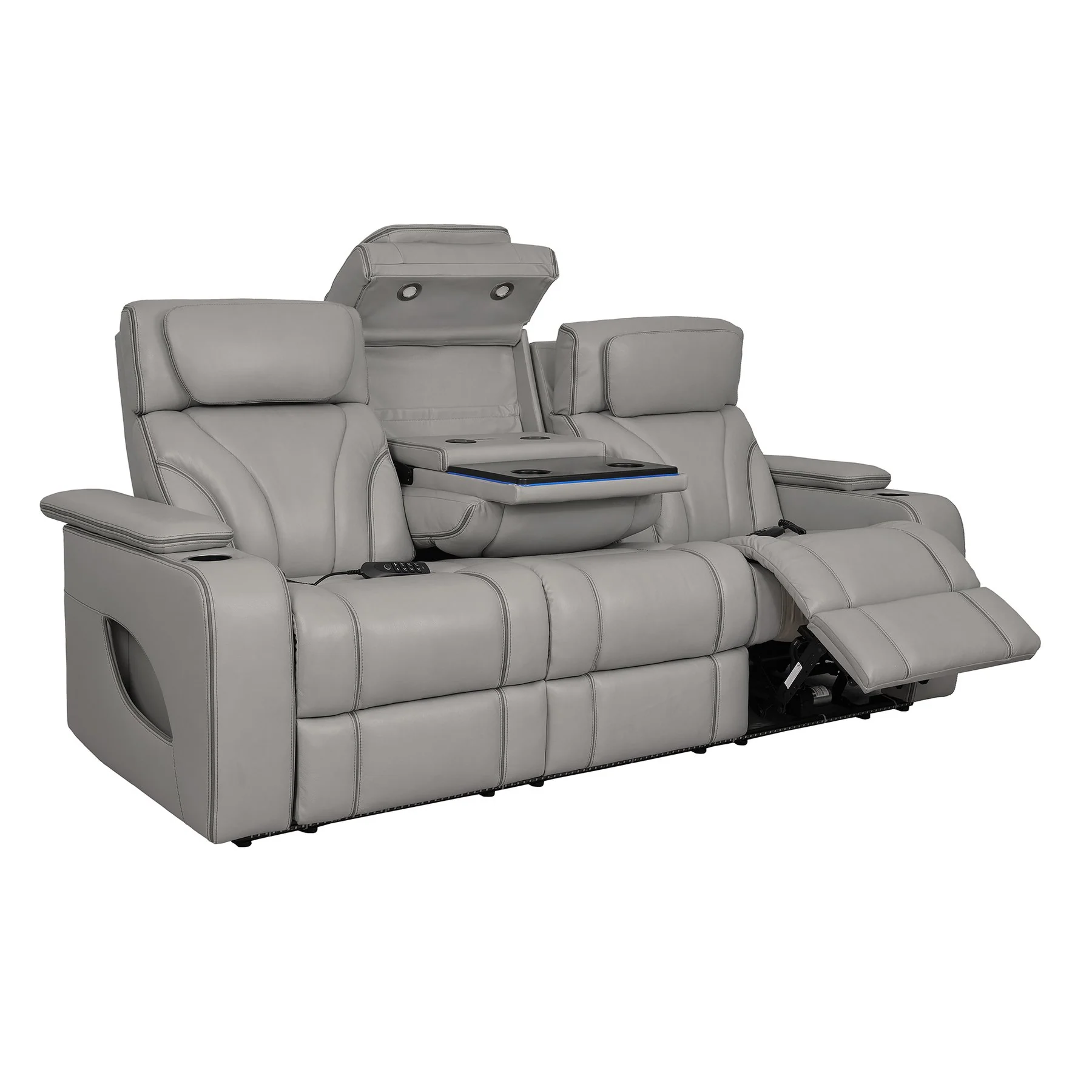 Octavia 86" Zero Gravity Power Reclining Sofa with Heat and Massage in Silver and Gray Leather - Image 6