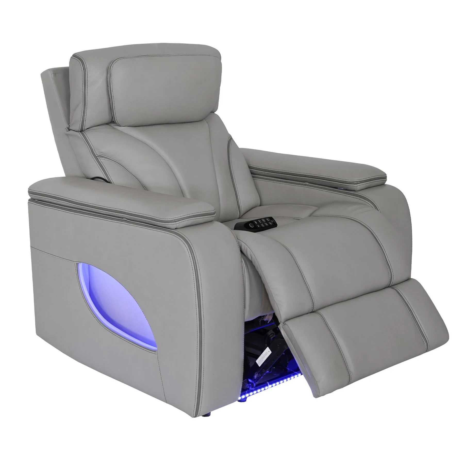 Octavia Zero Gravity Power Recliner with Heat and Massage in Silver and Gray Leather - Image 4
