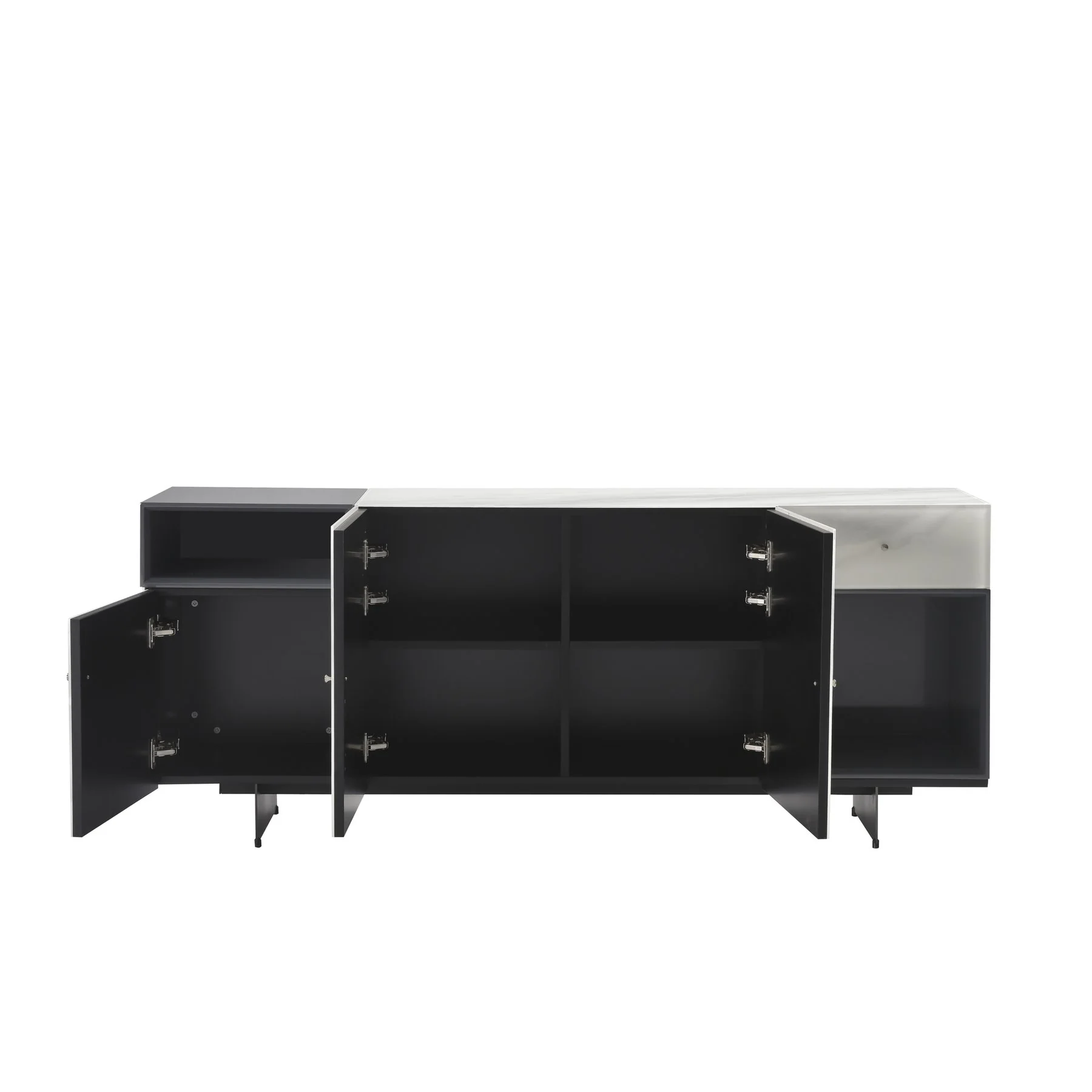 Olivia Modern 8-Piece Dining Set with Tempered Glass Table, Gray Upholstered Armchairs, and 3-Door Sideboard - Image 6