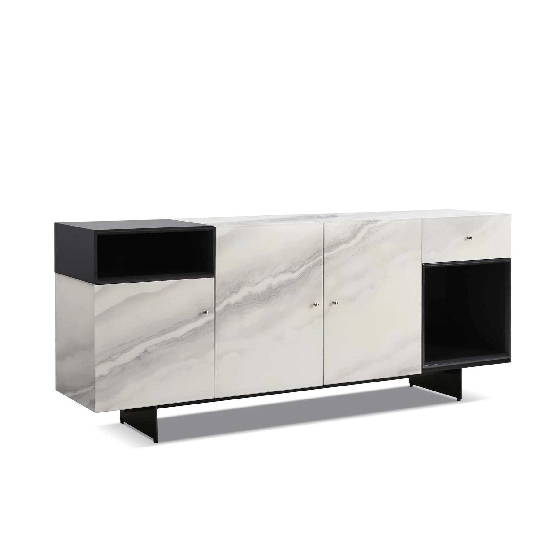 Olivia Modern 8-Piece Dining Set with Tempered Glass Table, Plum Upholstered Armchairs, and 3-Door Sideboard - Image 5