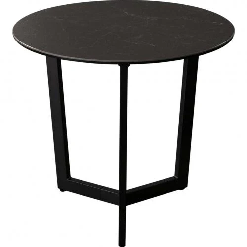 Onyx Round End Table w/ Black Ceramic Glass Top & Black Metal Leg