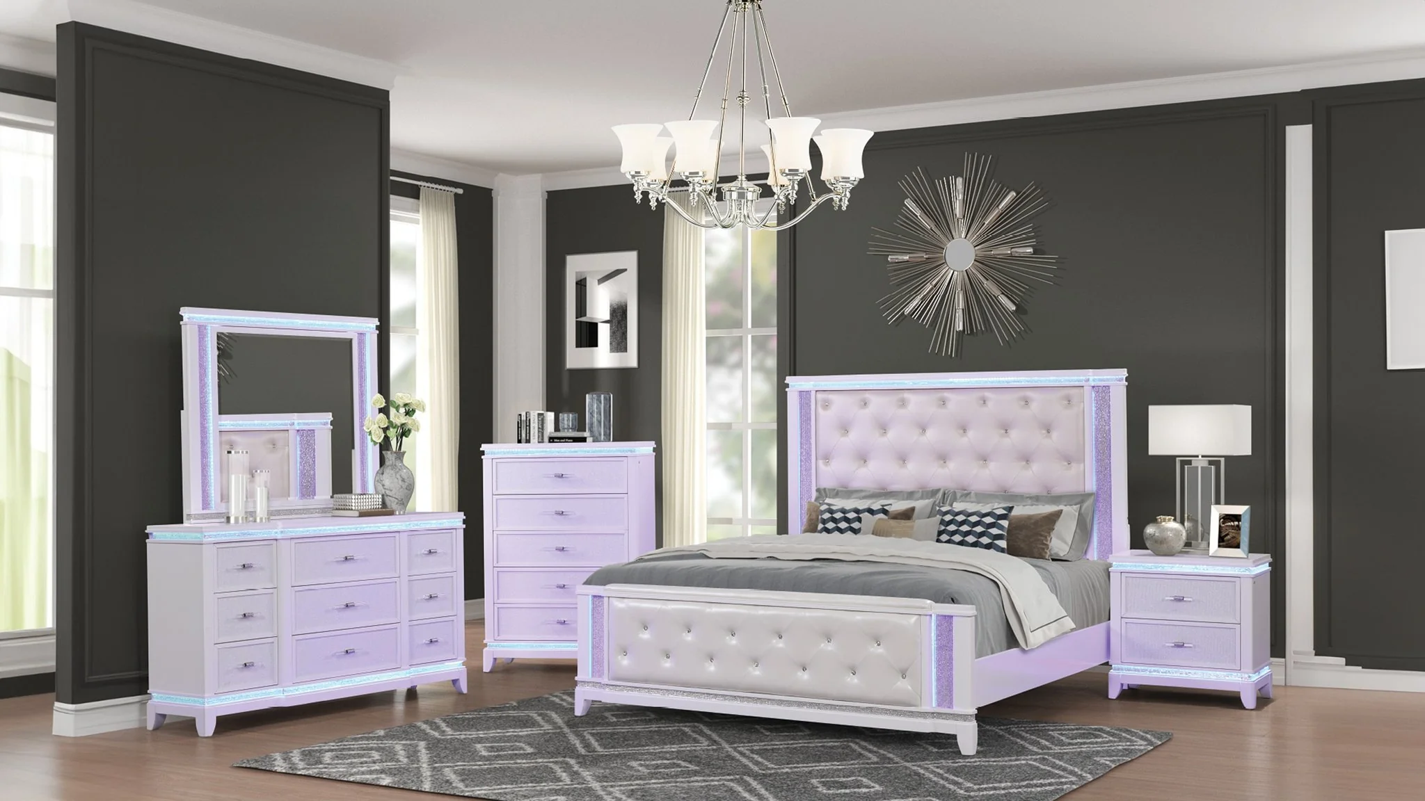 Opium King 5 Pc Bedroom Set Milky White