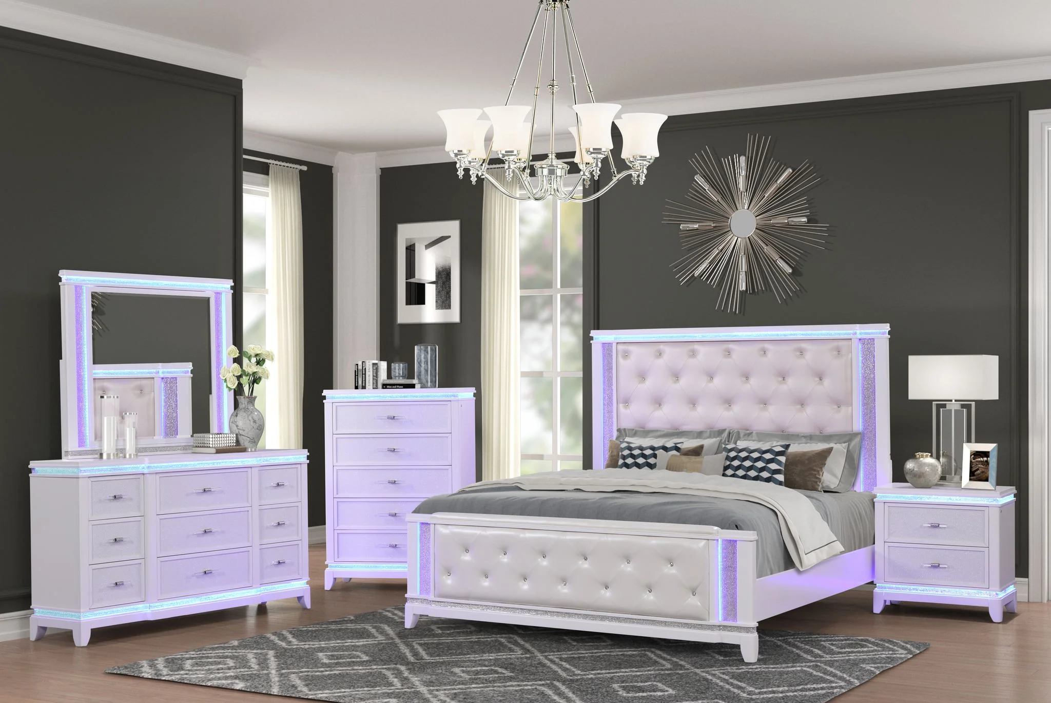 Opium Queen 5 Pc Bedroom Set Antique White - Image 23