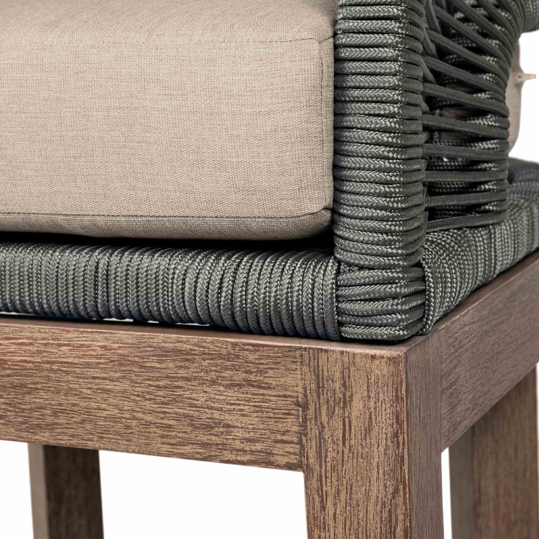 Orbit Outdoor Patio 30" Bar Stool in Weathered Eucalyptus Wood with Gray Rope and Taupe Olefin Cushions - Image 9