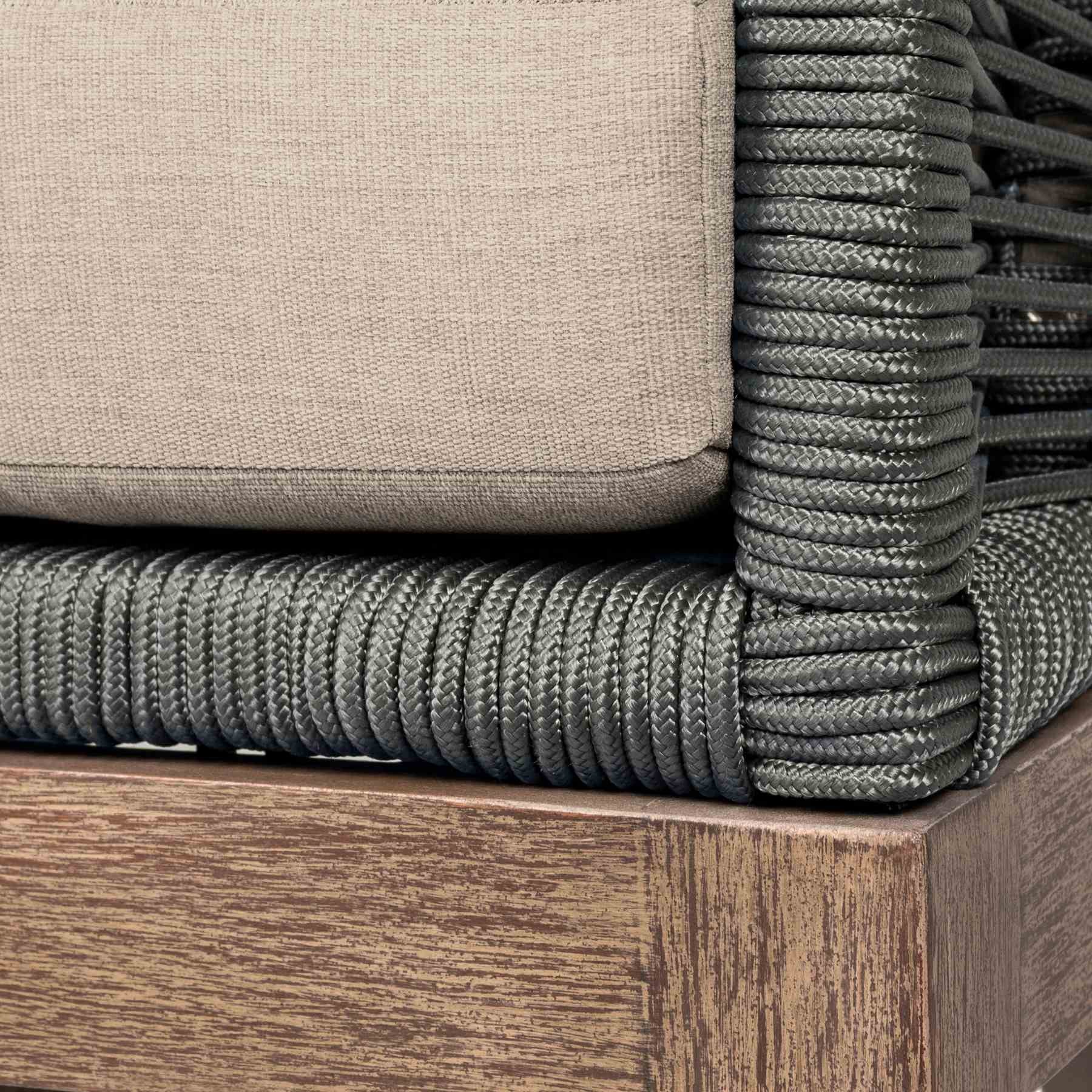 Orbit Outdoor Patio Chair in Weathered Eucalyptus Wood with Gray Rope and Taupe Olefin Cushions - Image 7