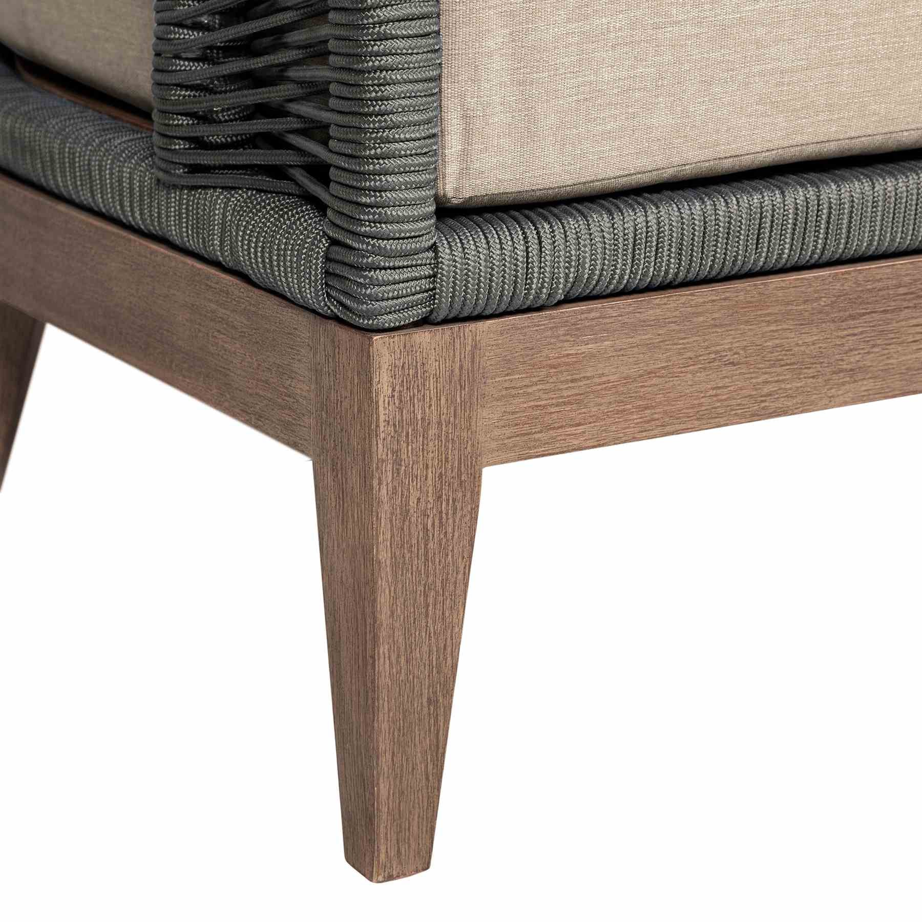 Orbit Outdoor Patio Chair in Weathered Eucalyptus Wood with Gray Rope and Taupe Olefin Cushions - Image 8