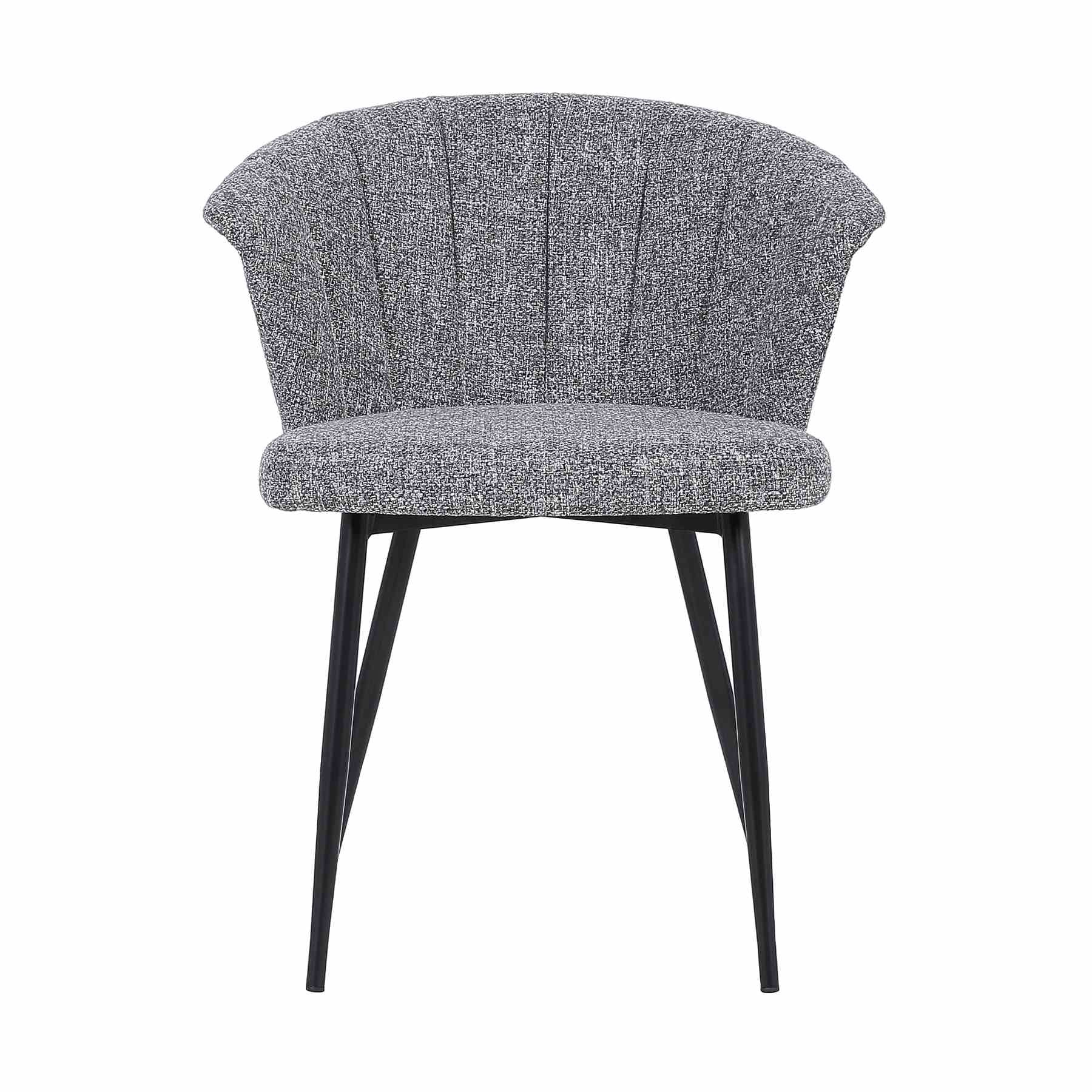 Orchid Mid-Century Dining Chair in Black Powder Coated Finish with Gray Fabric and Walnut Glazed Finish Back - Image 2