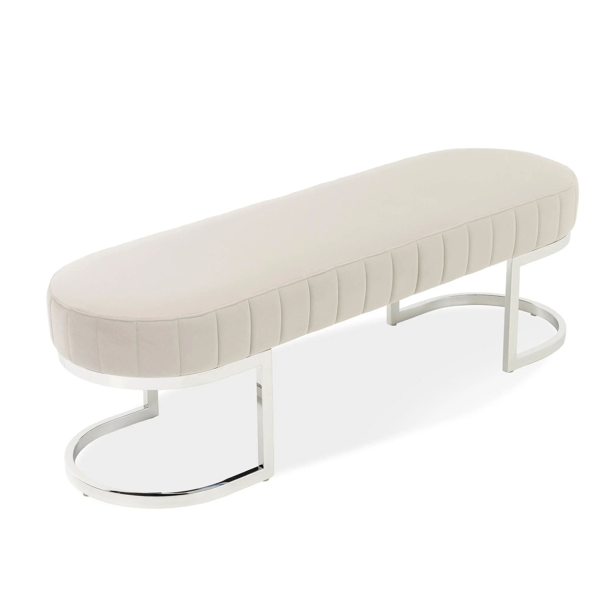Orchid Velvet Accent Bench - Gray/Chrome - Image 2