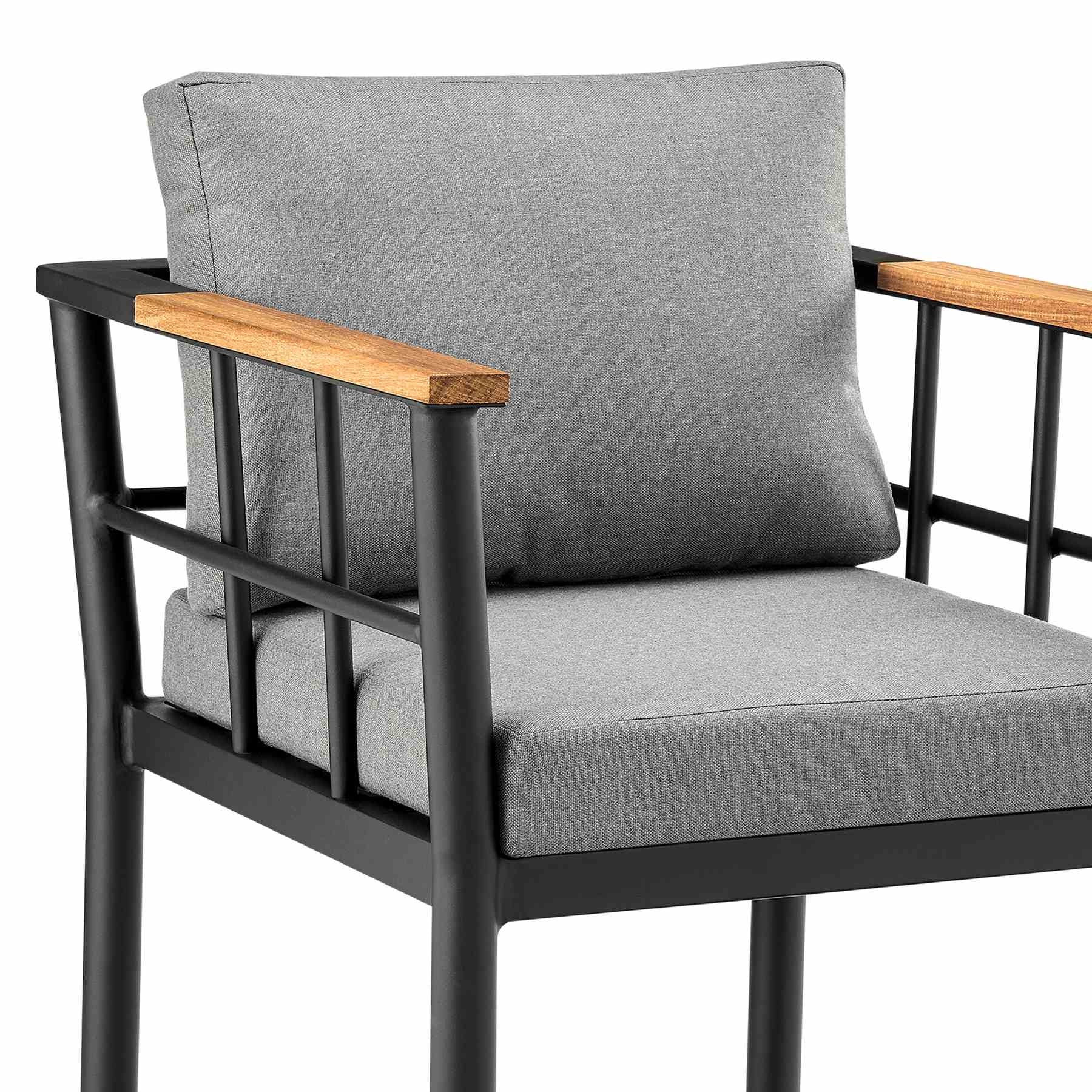 Orlando Outdoor Patio 5-Piece Bar Table Set in Aluminum with Gray Cushions - Image 6