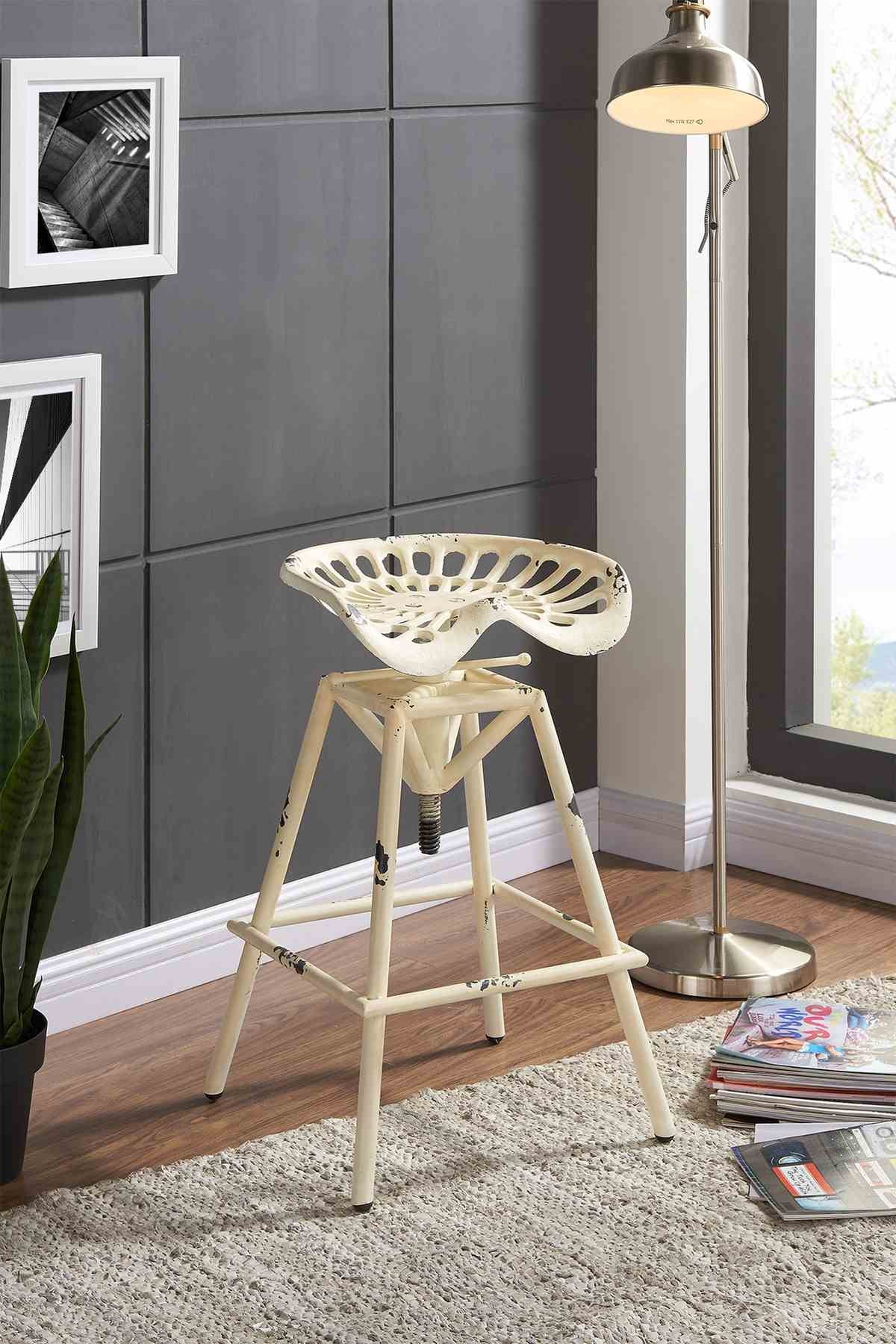 Osbourne Adjustable Industrial Metal Barstool in Antique White finish - Image 6