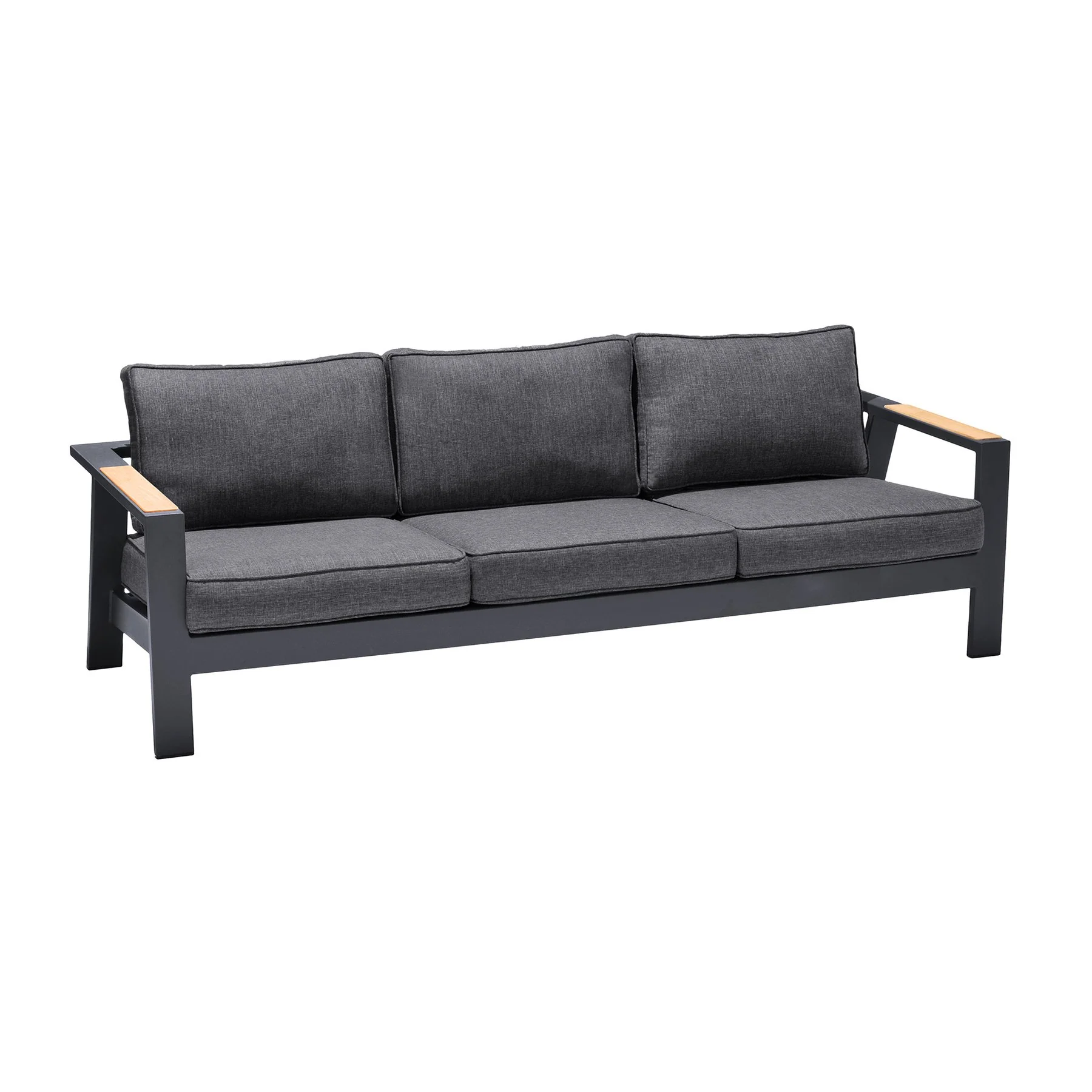 Palau 4 Piece Outdoor Sofa Set in Dark Gray with Natural Teak Wood Accent Top - Image 3