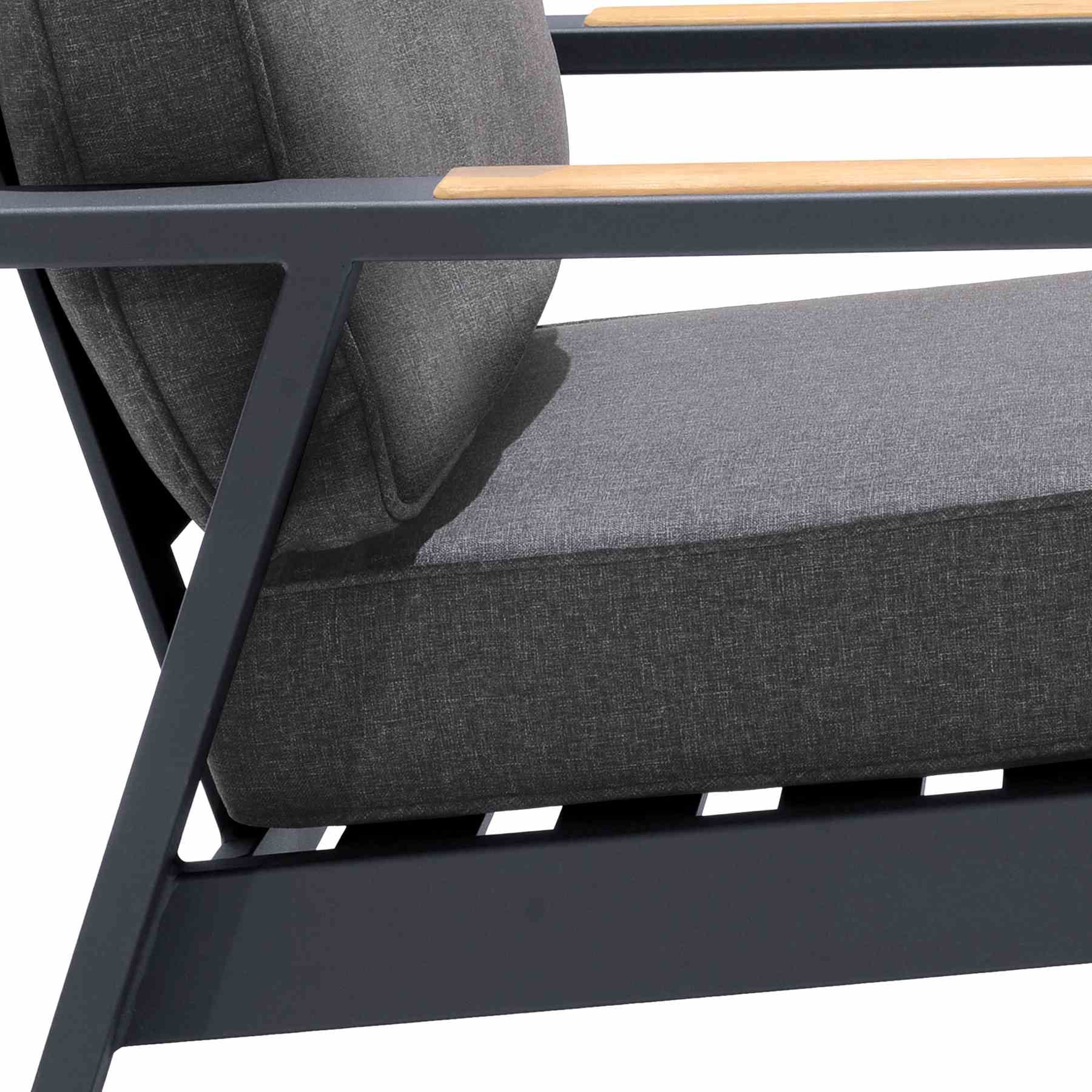 Palau Outdoor Chair in Dark Gray with Natural Teak Wood Accent and Cushions - Image 5