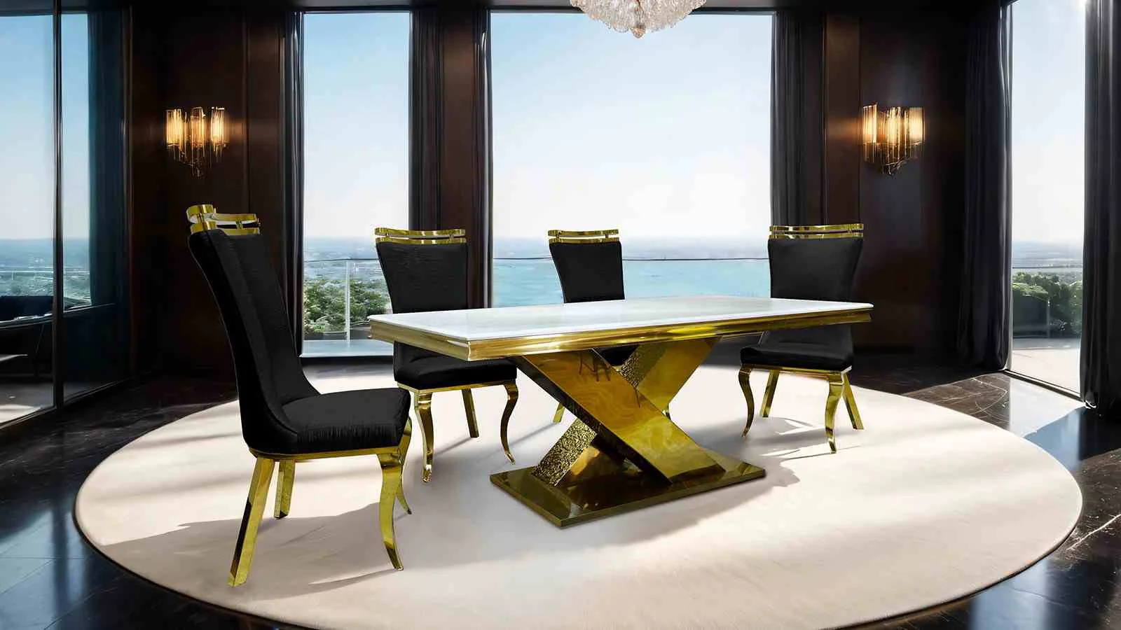 Palazzo 7 Pc. Dining Table Set, Gold/Black