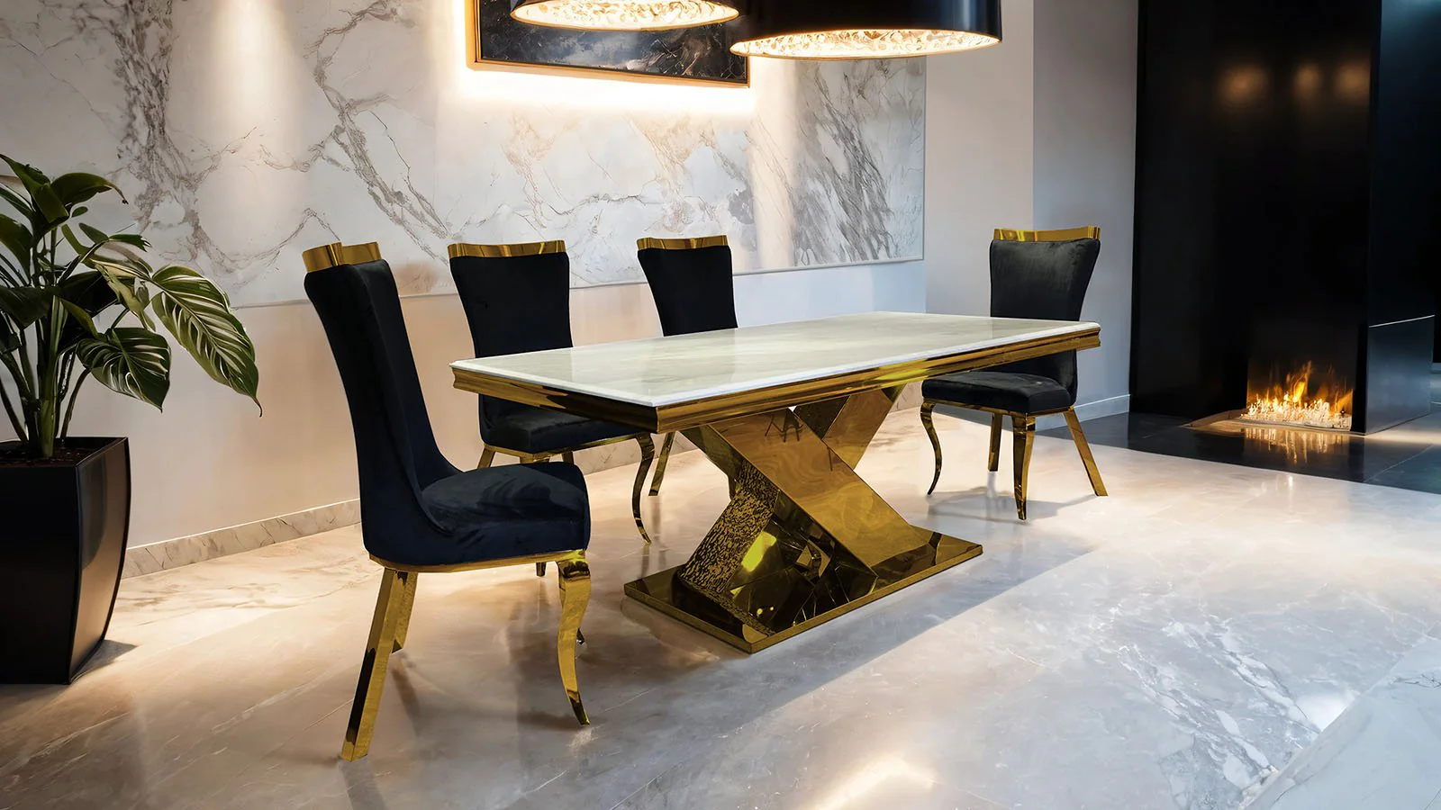 Palazzo 7 Pc. Dining Table Set, Gold/White - Image 3