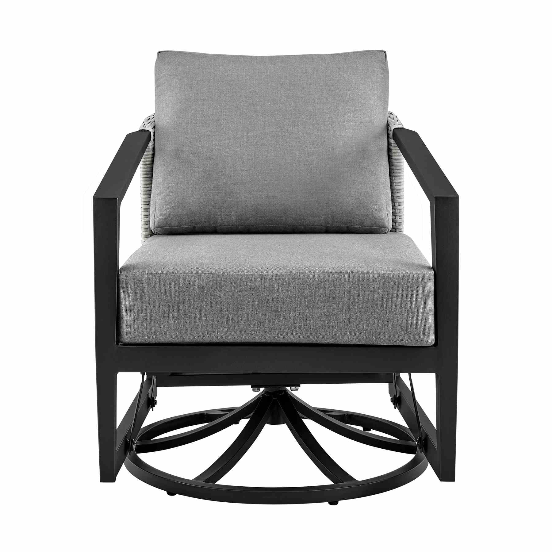 Palma Outdoor Patio Swivel Lounge Chair in Aluminum with Gray Cushions - Image 2