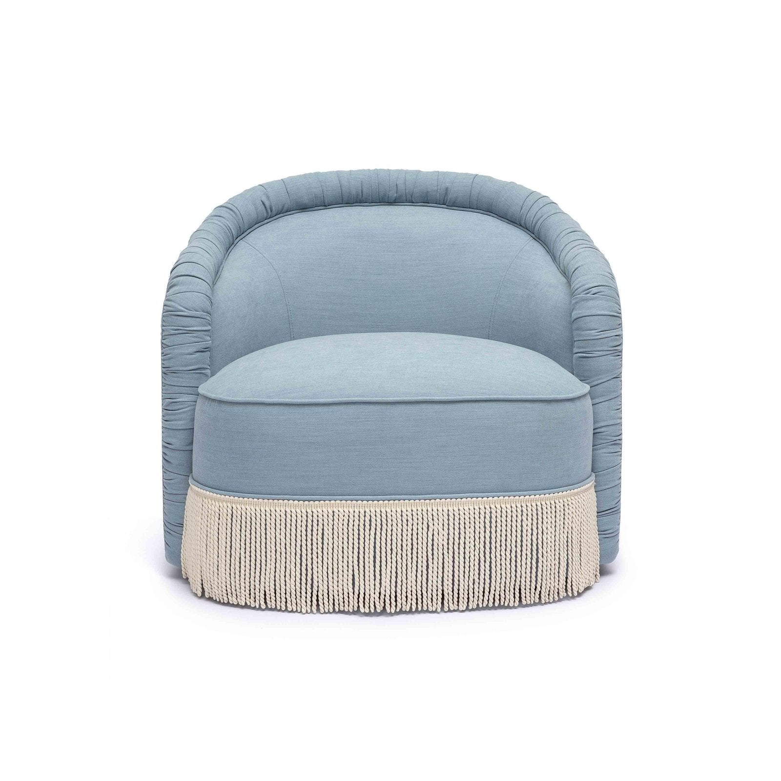 Pamela Faded Blue Recycled Fabric Tassel Lounge Chair - Image 3