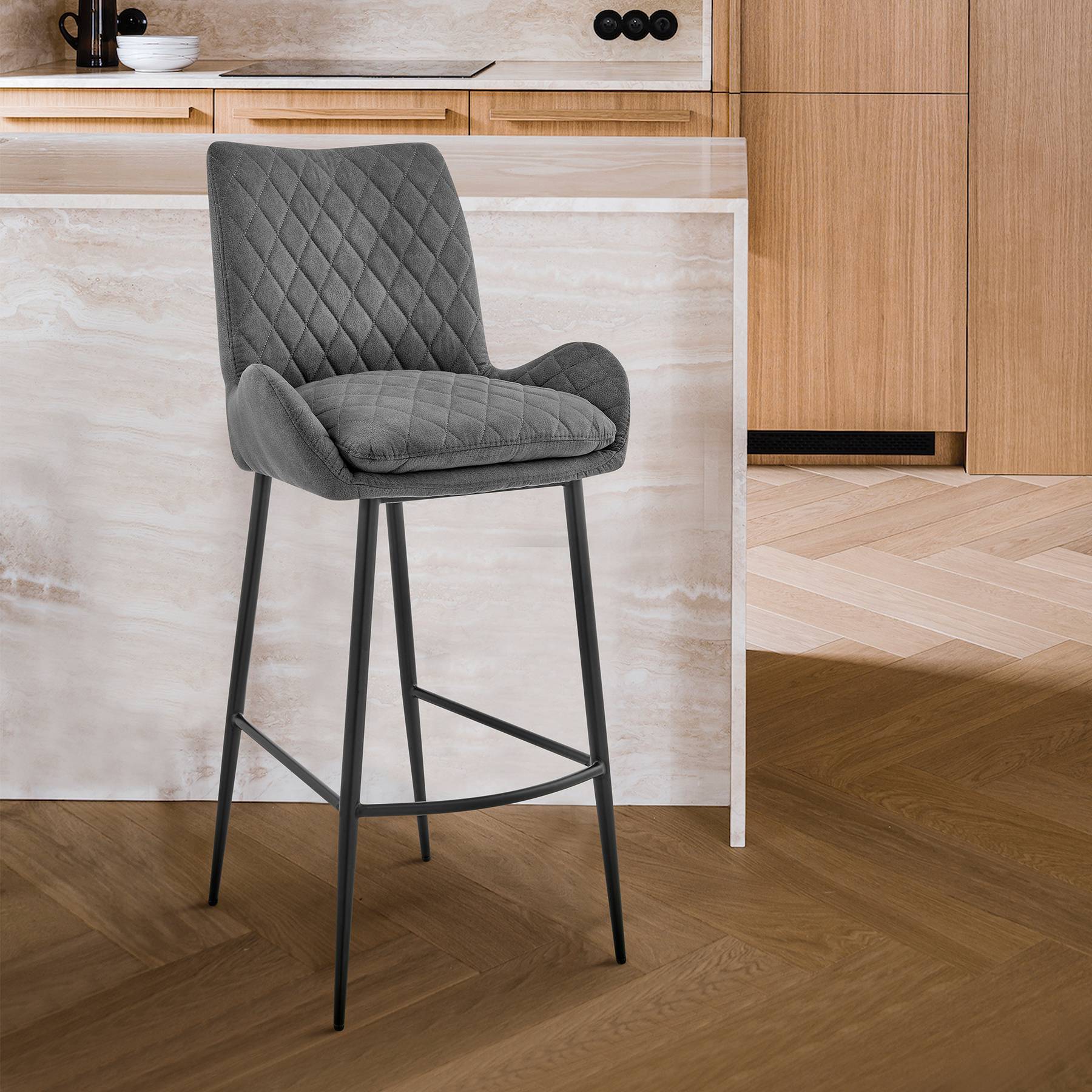 Panama 30" Bar Height Bar Stool in Charcoal Fabric and Black Finish - Image 9