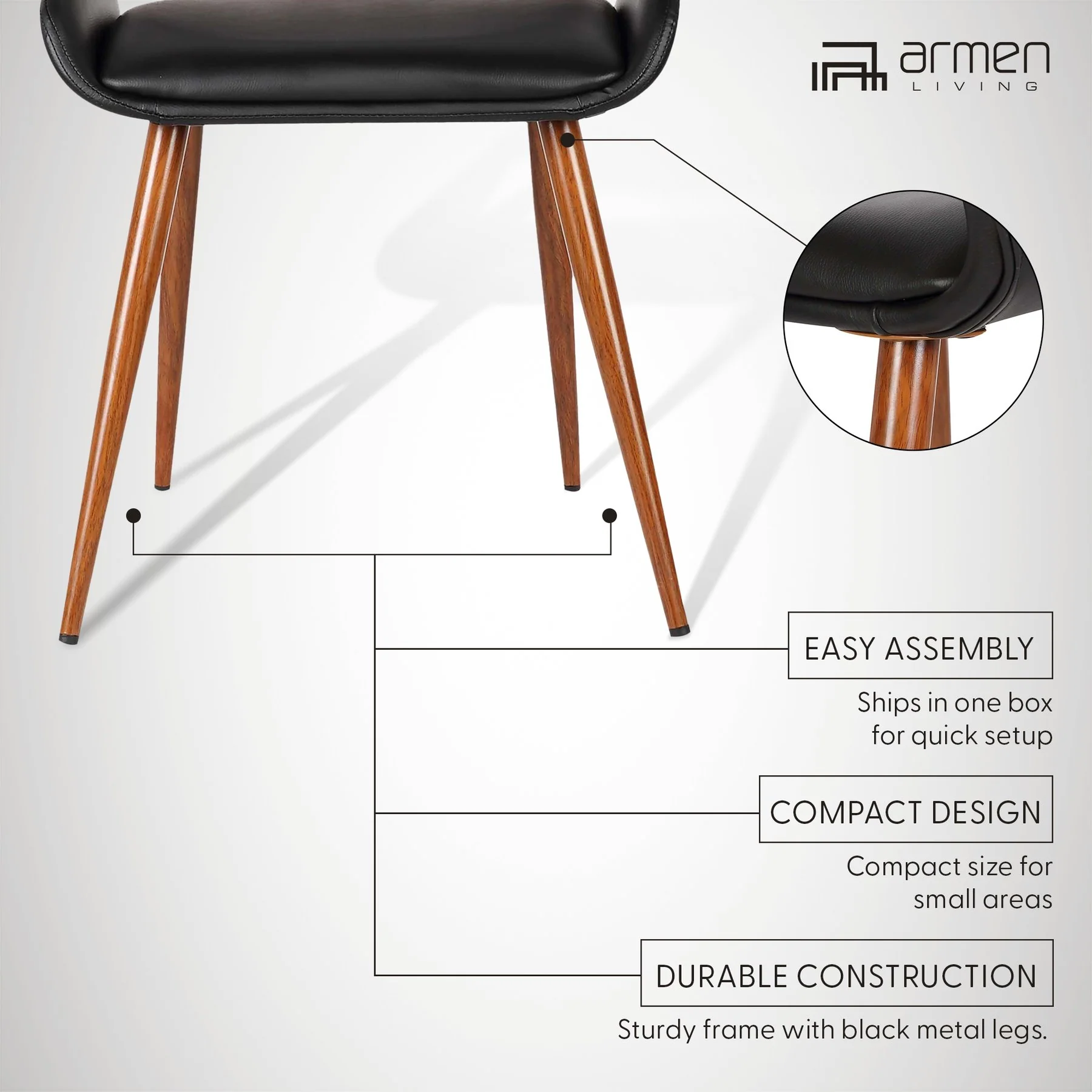 Panda Mid-Century Dining Chair in Walnut Finish and Black Faux Leather - Image 10