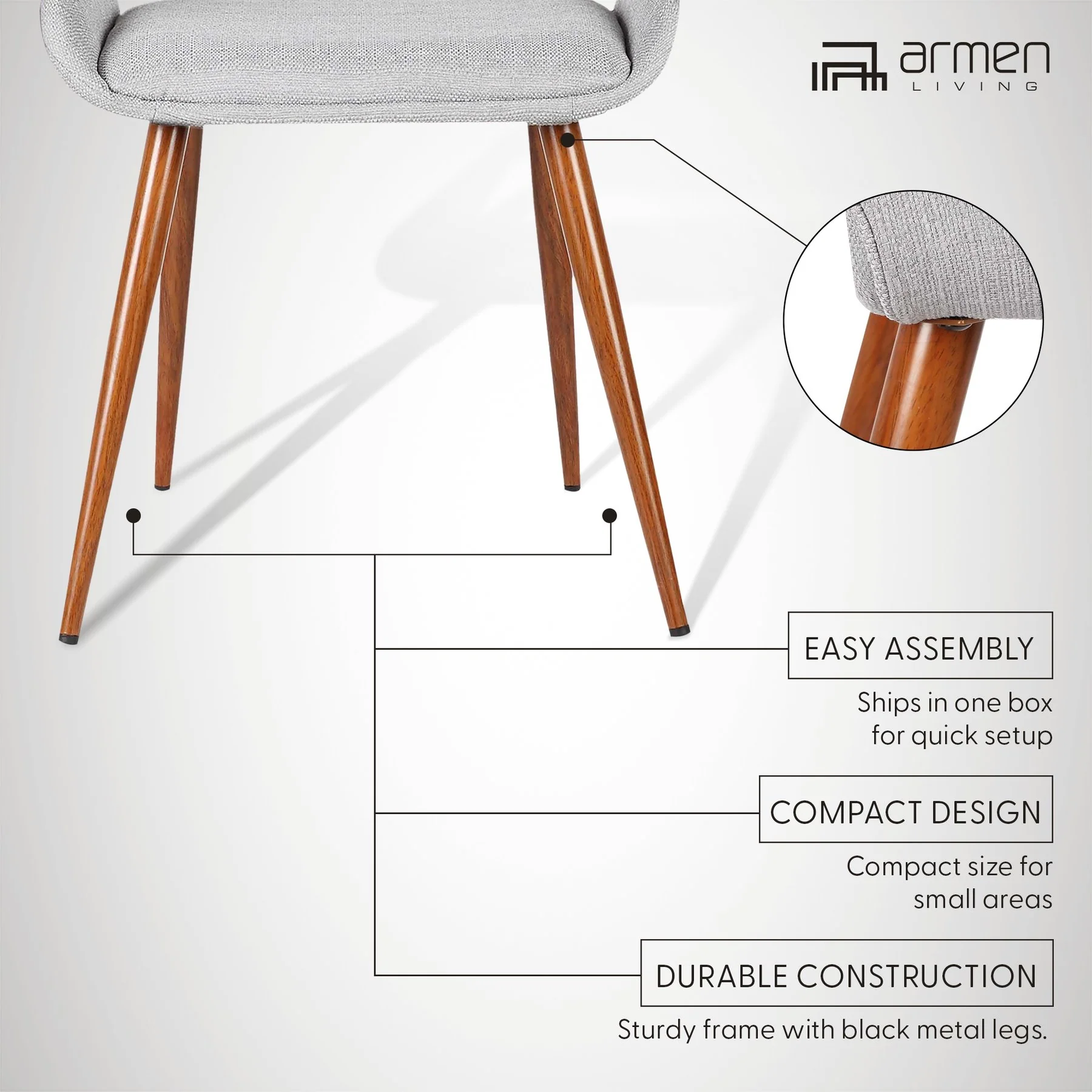 Panda Mid-Century Dining Chair Walnut Finish and Gray Fabric - Image 11