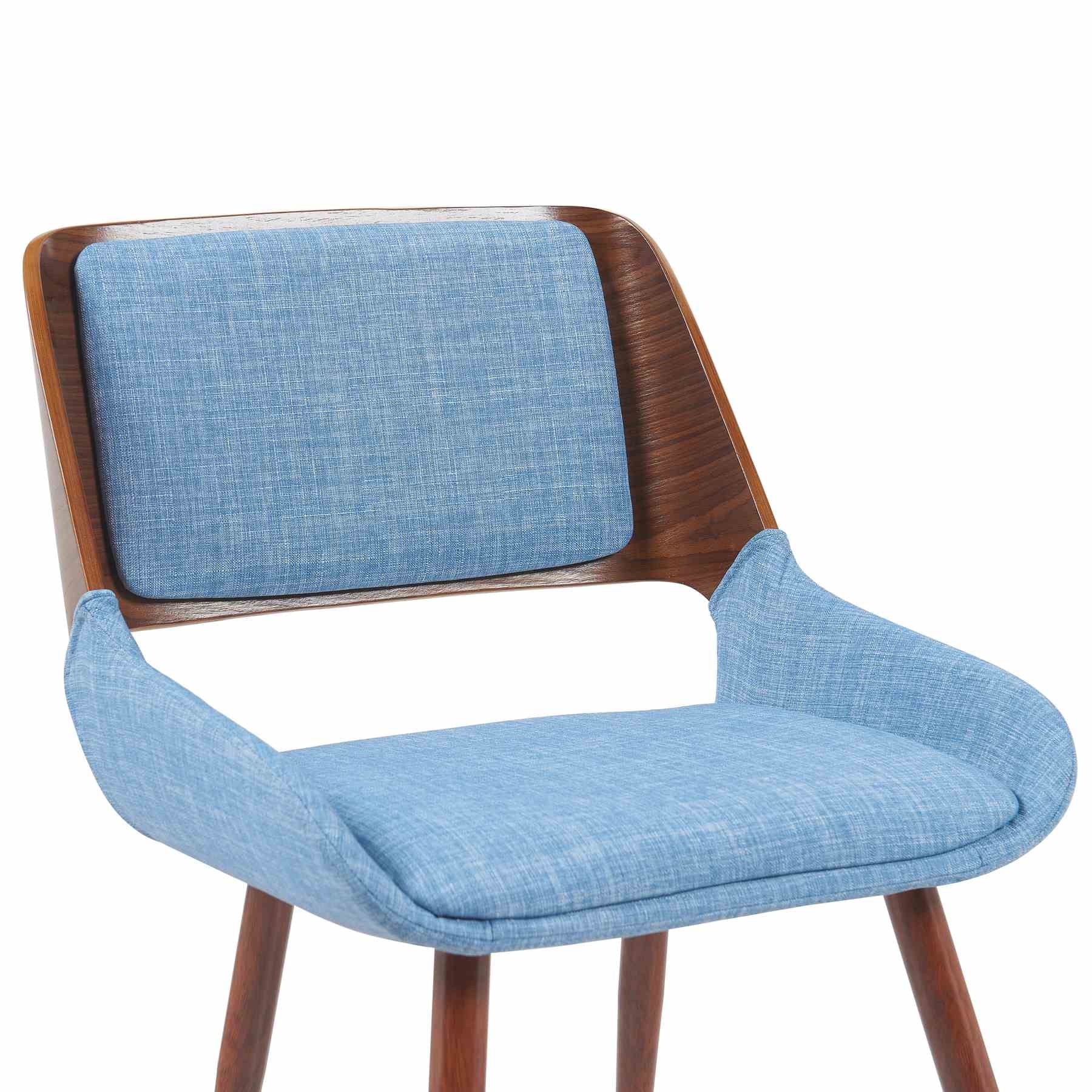 Panda Mid-Century Upholstered Dining Chair in Walnut Finish with Light Blue Fabric Seat - Image 4
